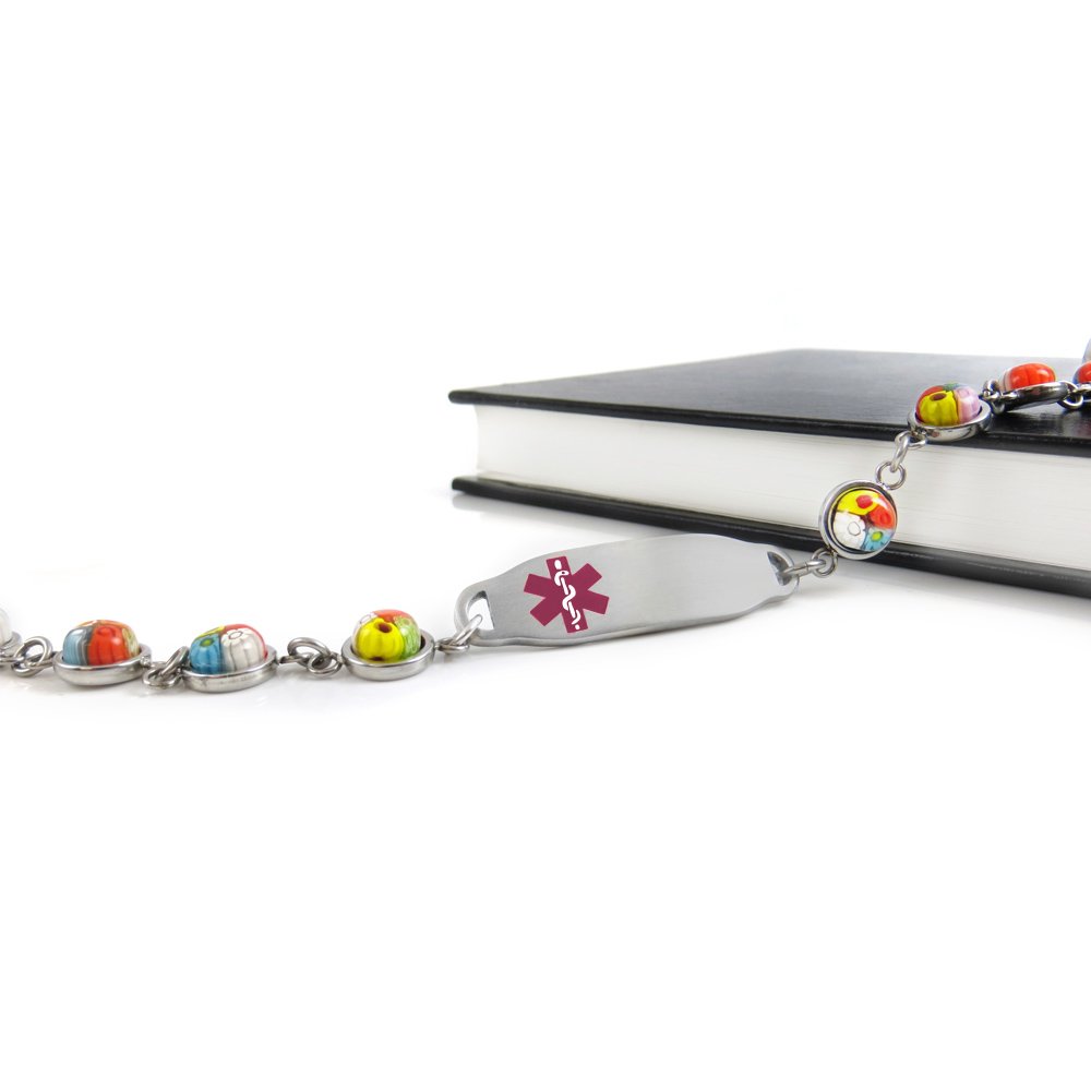 Custom Blood Thinners Medical Bracelet - Millefiori Glass for Emergency ID
