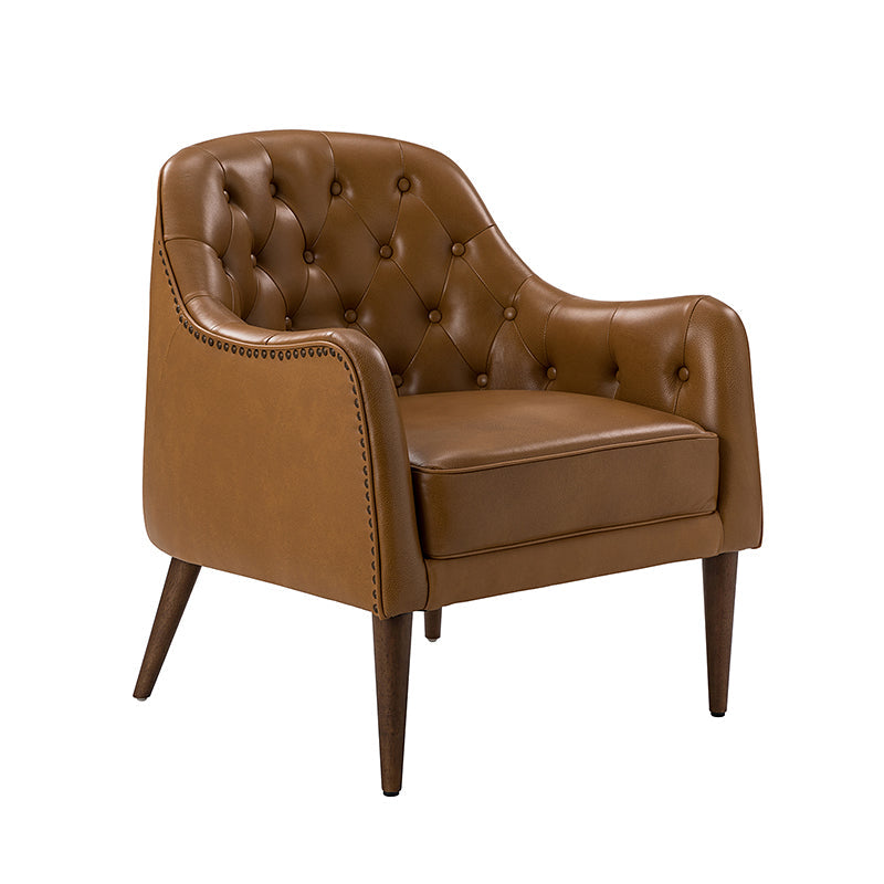 **Casio Genuine Leather Barrel Chair with Wooden Legs – Stylish Accent Chair for Living Room, Office, or Lounge**