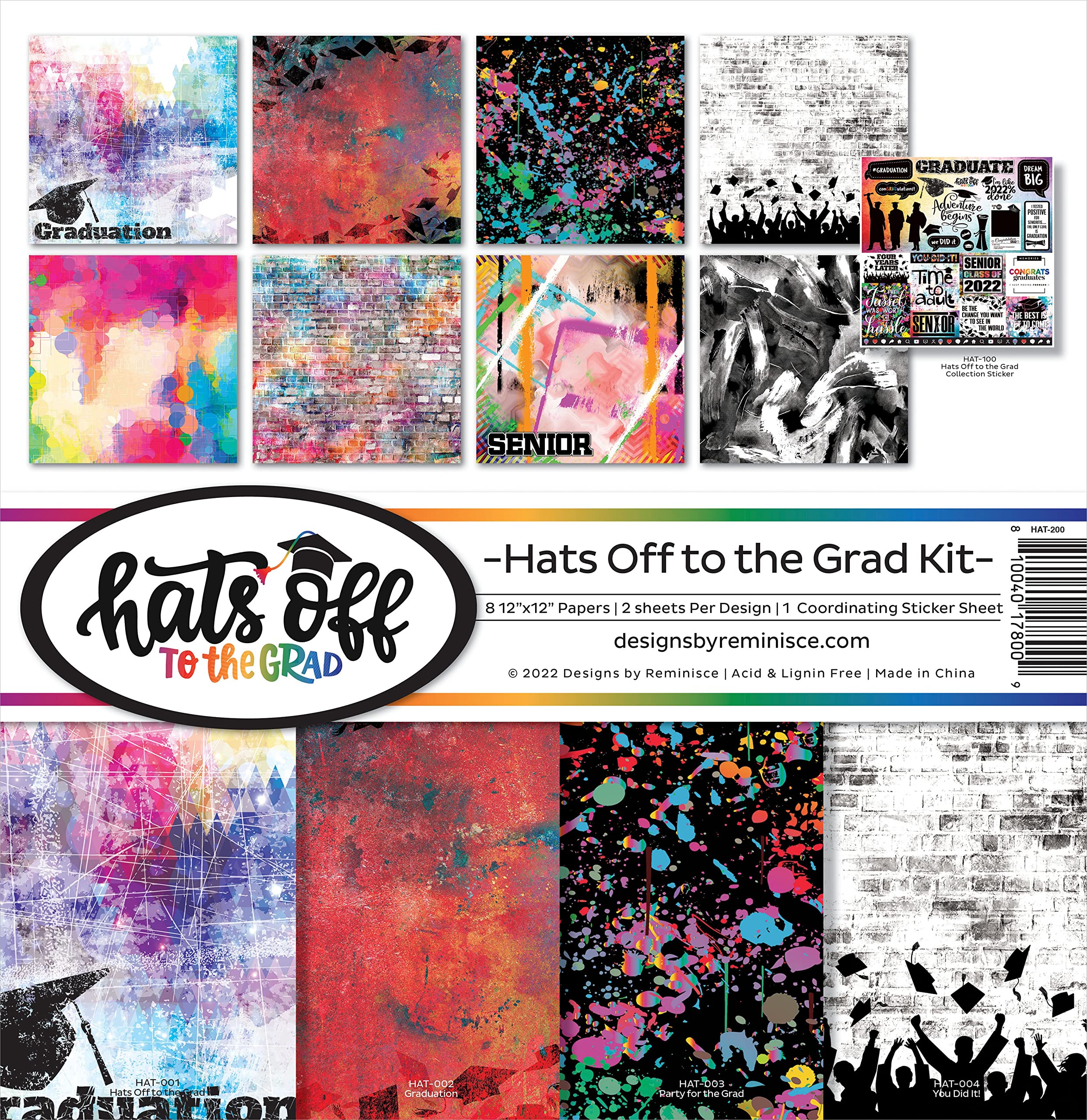 Reminisce Hats Off to The Grad Scrapbook Collection Kit - 50-Piece Paper Craft Supplies for Graduation Scrapbooking, Card Making & Memory Books | Perfect for DIY Graduation Gifts, School Projects & Party Decorations