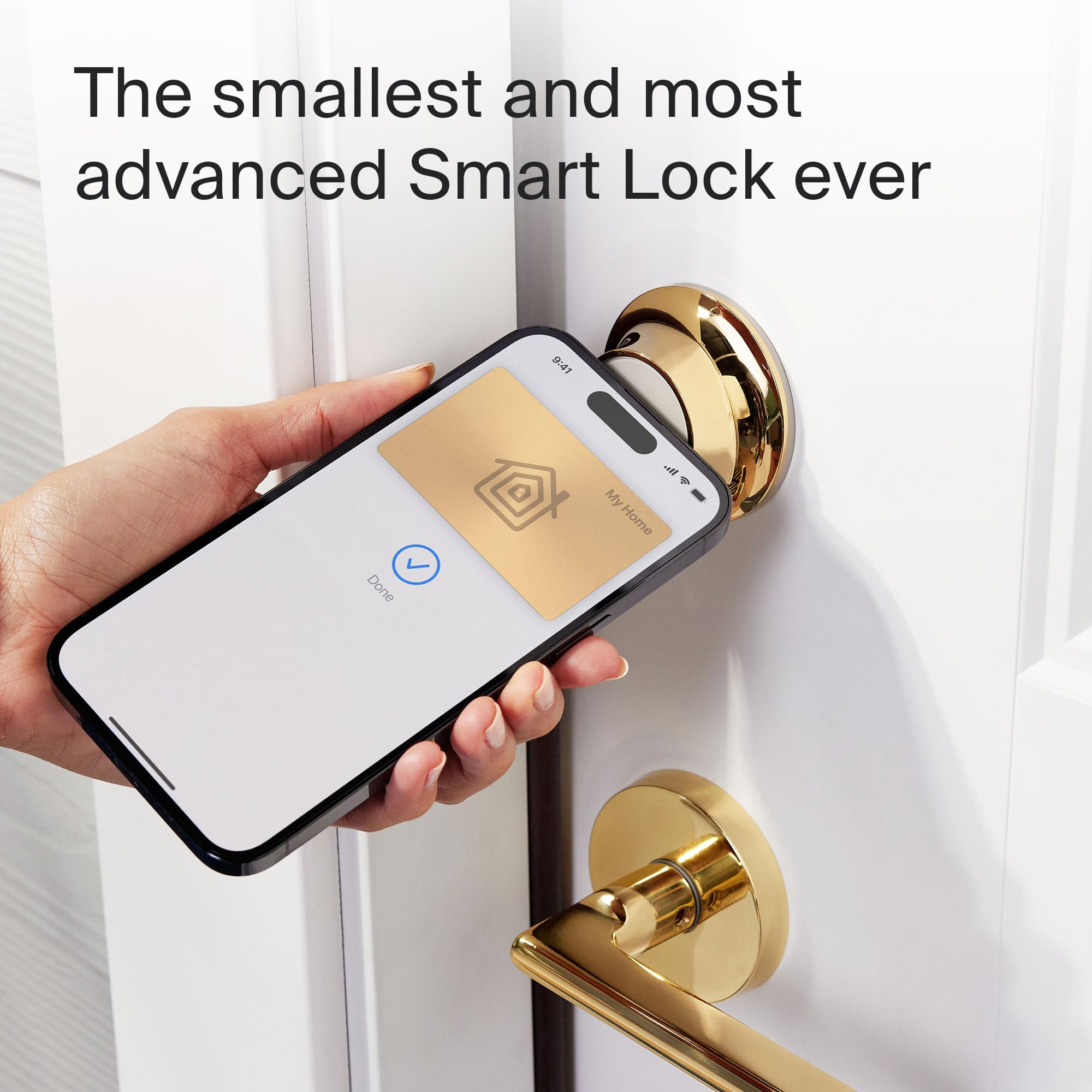 Level Lock+ Deadbolt Smart Lock - World's Smallest Apple Home Key Compatible Smart Lock - iOS & Android App Control - Works with Apple HomeKit - Polished Brass Finish - Perfect for Smart Homes & Apartment Security
