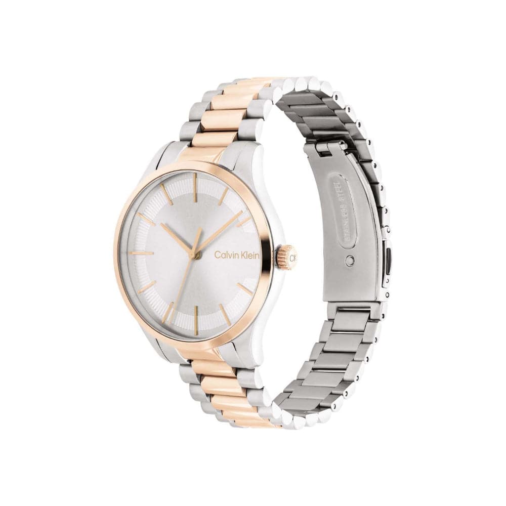 Calvin Klein 25200044 Silver Dial Two-Tone Stainless Steel Unisex Watch - Perfect for Business, Casual & Everyday Wear