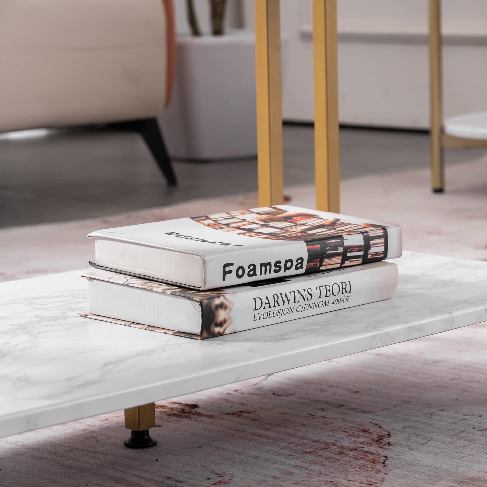 Modern Golden Iron Pipe & Marble PVC Coffee Table - 41.7