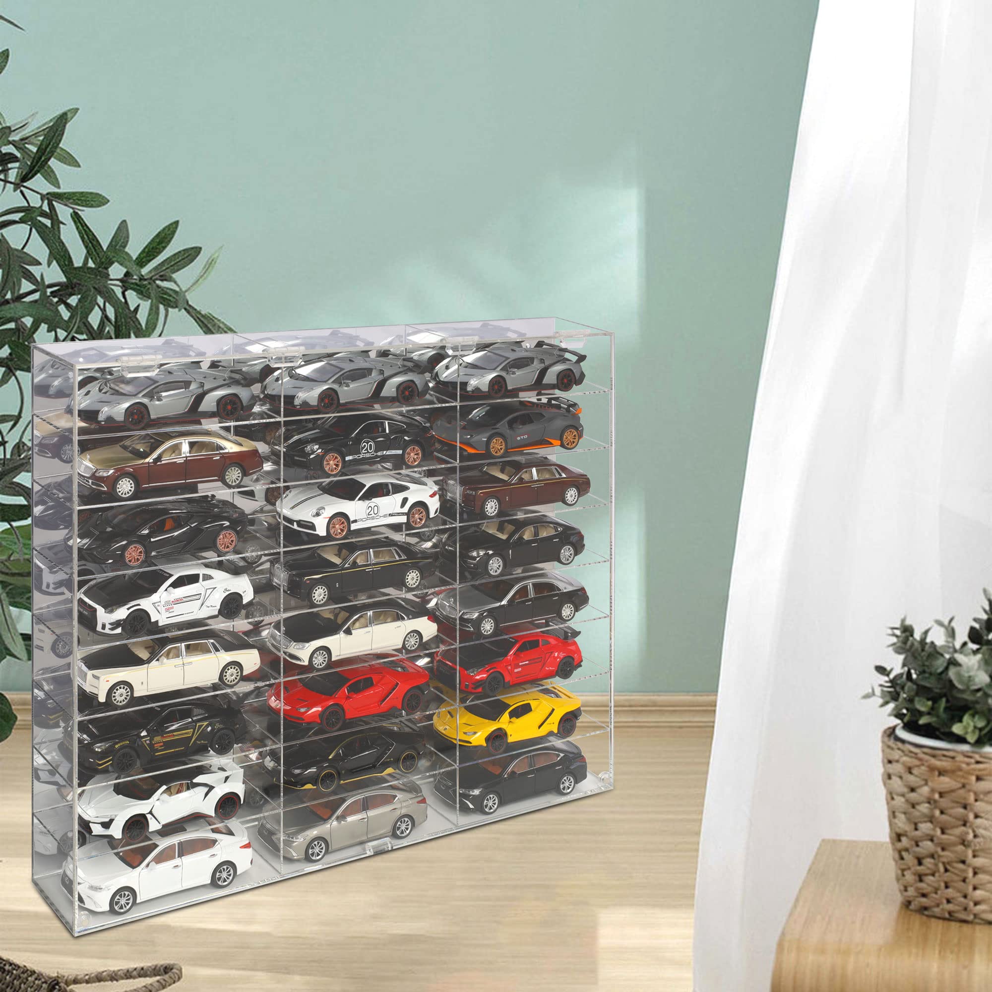 1:24 Scale Diecast Toy Model Car Display Case - Clear Acrylic Storage Showcase with 24 Compartments for Collectors (AHW24) | Perfect for Home Decoration, Toy Car Protection & Organized Display