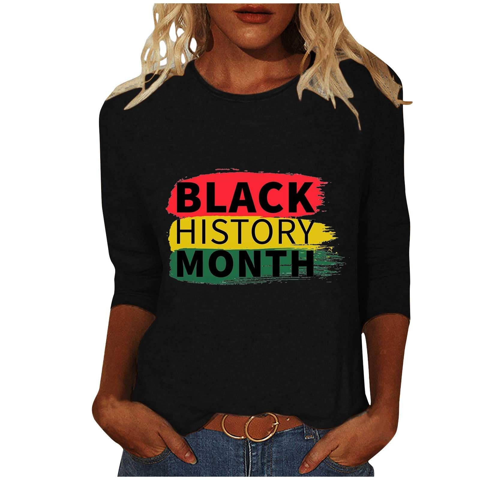 Juneteenth T-Shirts for Women - Black Freedom Day 3/4 Sleeve Blouse - Casual Black Pride Tunic Top - June 19th 1865 Commemorative Shirt - Perfect for Juneteenth Celebrations, Black History Month, and Everyday Wear