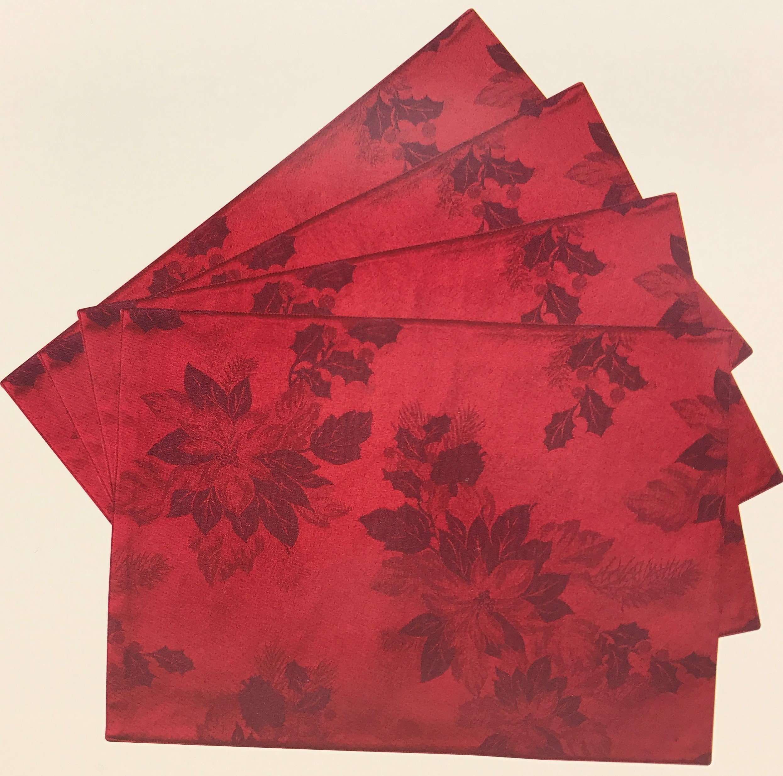 Red Poinsettia and Berries Christmas Placemats Set of 4 - Holiday Table Decor for Dining, Parties & Festive Home Decor