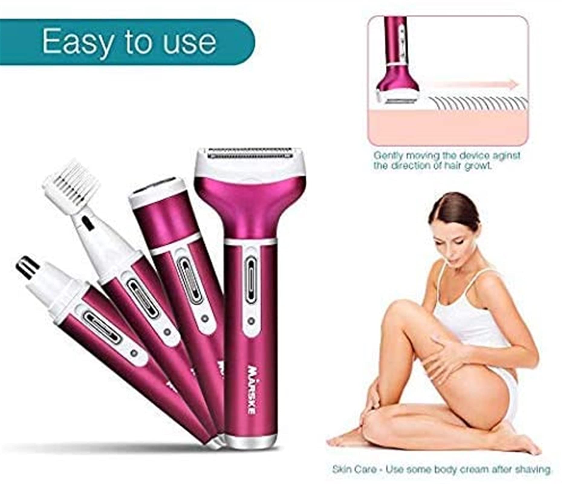 Best Electric Epilator for Women - 4-in-1 Rechargeable Hair Removal Device for Bikini, Nose, Armpit, Arms & Legs | Waterproof & Painless | Perfect for Travel, Home Use & Smooth Skin Care (Red)