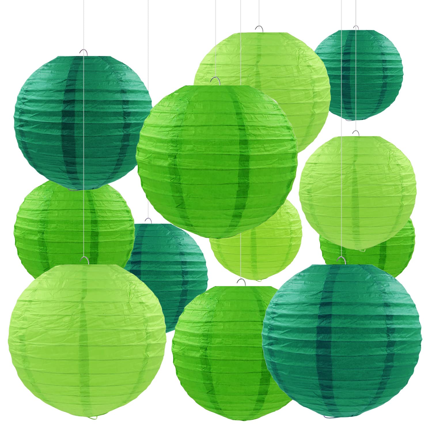 12 Pack Green Paper Lanterns - Chinese Round Party Decorations for St. Patrick's Day, Spring Party, Birthday, Baby Shower, Wedding & Graduation - Perfect for Indoor/Outdoor Festive Decorations