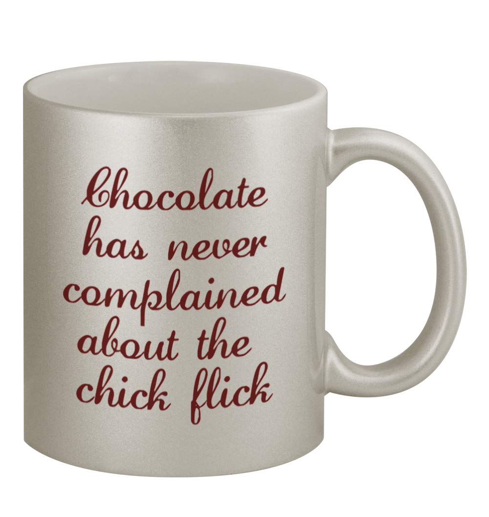 Funny Middle of the Road Choc Chick Flick #67 - 11oz Silver Coffee Mug Cup for Office, Home & Gifts - Humorous Novelty Drinking Cup for Coffee, Tea & Hot Beverages