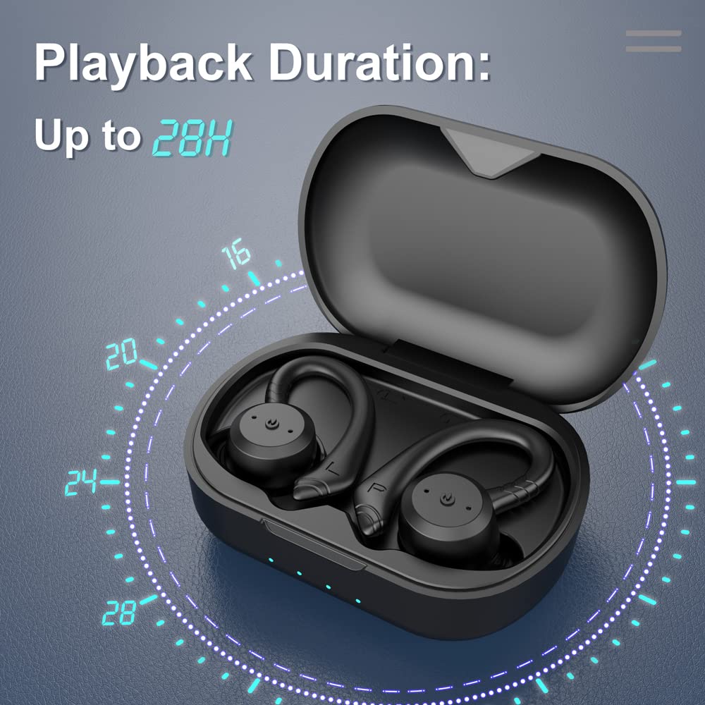 VOSON Wireless Bluetooth Earbuds with Earhooks, IPX7 Waterproof Sports Headphones with Built-in Mic & Deep Bass - Perfect for Running, Gym Workouts & Outdoor Activities