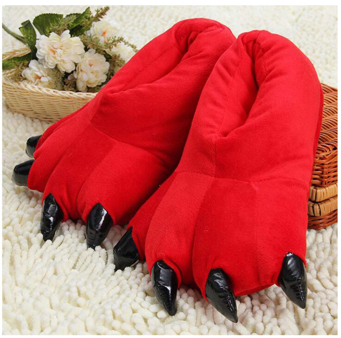 **Warm Plush Animal Paw Slippers for Adults - Cozy Dinosaur Claw House Slippers for Indoor Comfort - Perfect for Winter, Lounging & Gifts**