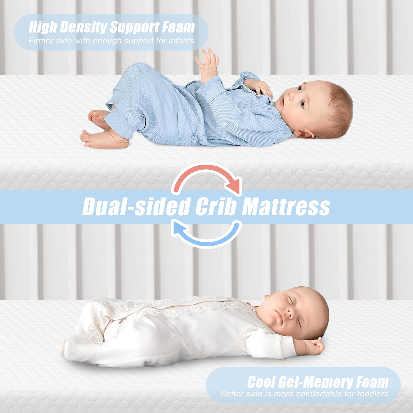 Dual-Sided Memory Foam Pack and Play Mattress Pad - 38x26 Inch Portable Mini Crib Mattress with Washable Cover - Soft & Supportive for Baby's Comfort - Perfect for Travel, Daycare & Home Use (White)