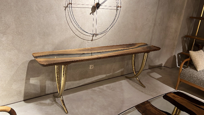 Handcrafted Walnut Wood Epoxy Resin Sofa & Console Table - Ivory Collection | Modern Living Room & Entryway Furniture for Stylish Home Decor