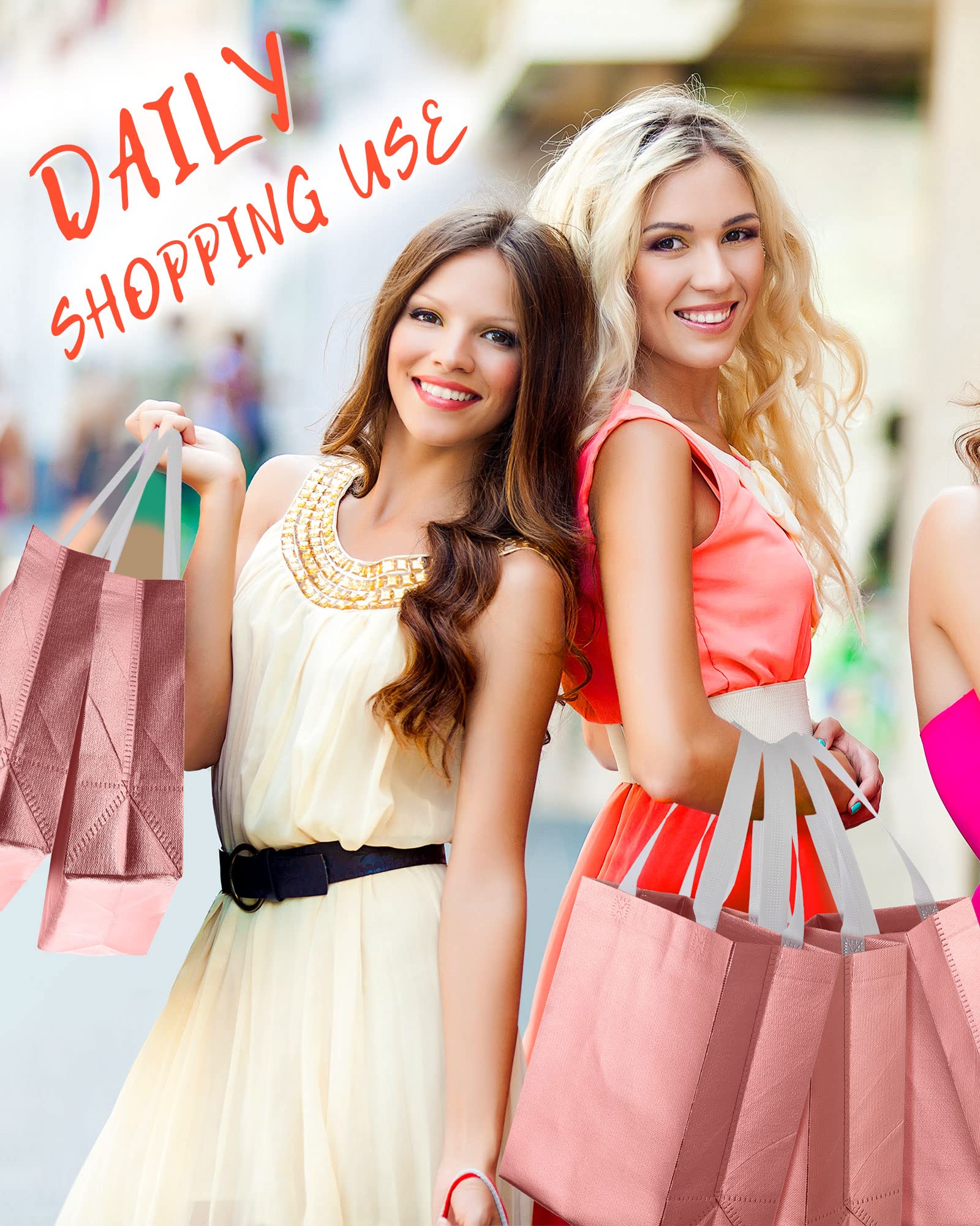 80-Piece Reusable Glossy Tote Gift Bags with Handles - Bulk Wedding, Bachelorette Party & Christmas Gift Bags (Medium, Rose Gold) | Perfect for Party Favors, Holiday Gifts & Grocery Shopping