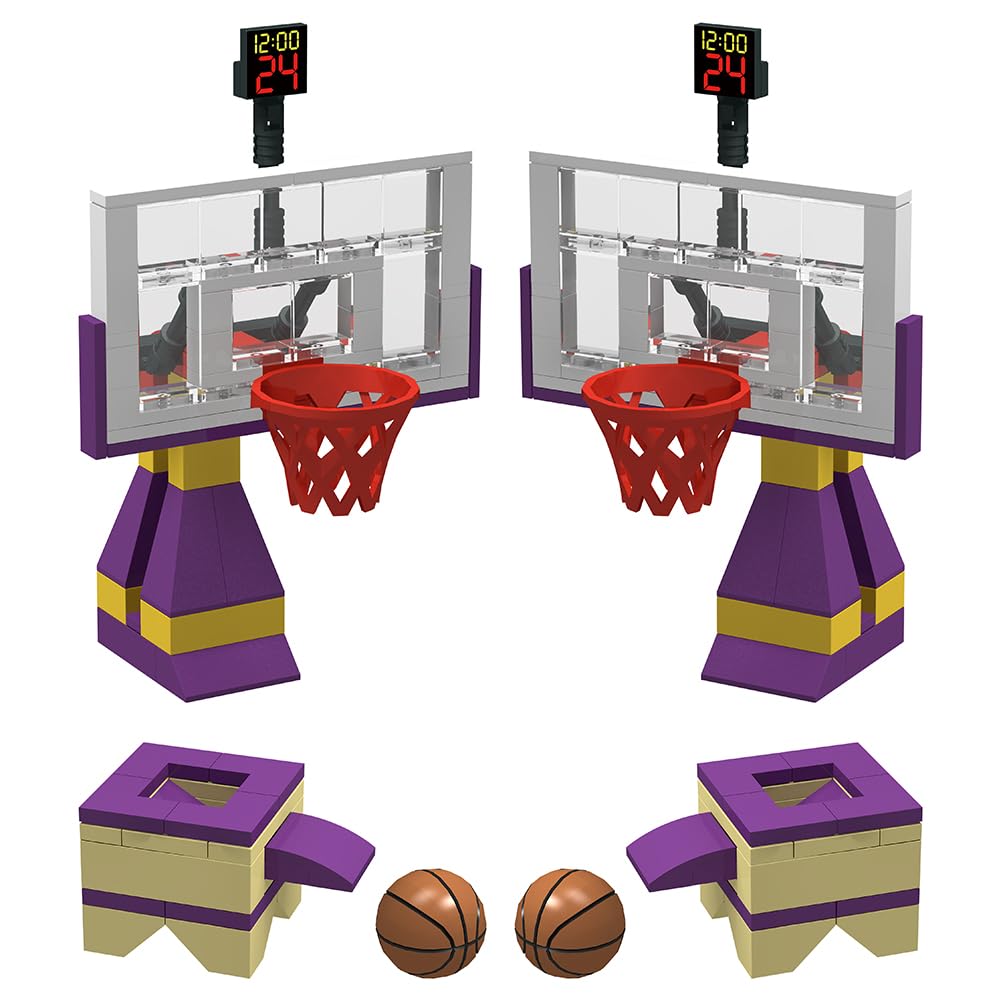 STEM Educational Building Blocks - Basketball Court Baseplates & 2 Hoop Stands Set | Compatible with LEGO & Major Brands | Creative Play for Kids' Sports & STEM Learning