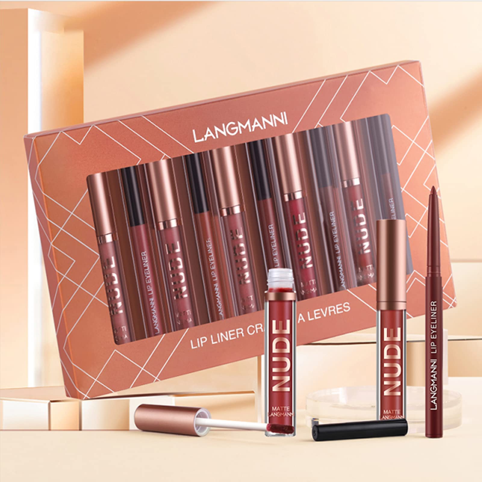 Petansy 12Pcs Lip Liner & Lipstick Set - 6 Matte Liquid Lipsticks + 6 Nude Lip Liners, Waterproof Long-Lasting Lip Makeup Kit for Women | Perfect for Daily Wear, Parties & Special Occasions