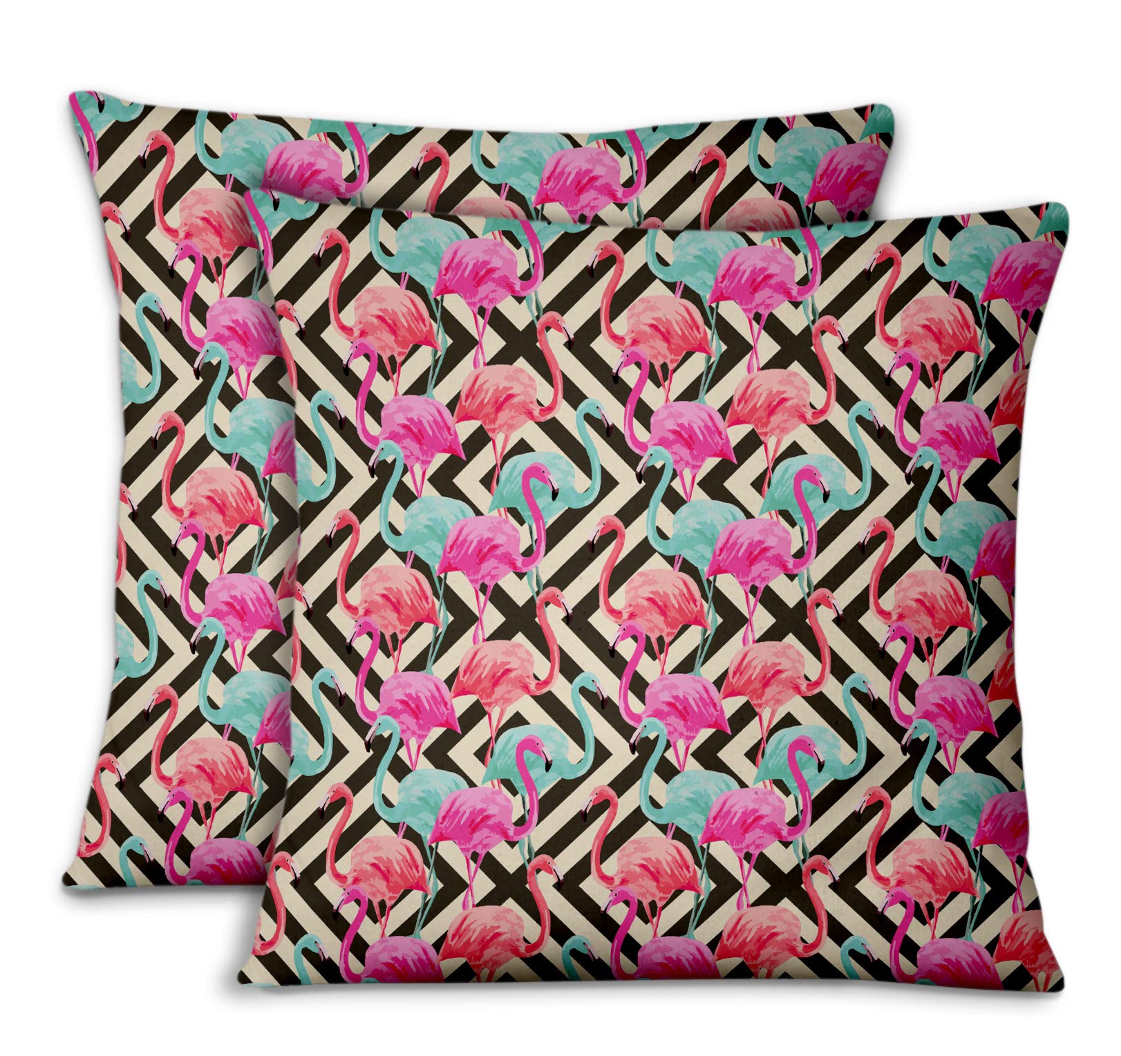 Stylish Gray Velvet Geometric & Flamingo Decorative Throw Pillow Covers - 14x14 Inch Set of 2 for Sofa, Bed, Couch - Soft & Trendy Home Decor Accents for Living Room, Bedroom, or Nursery