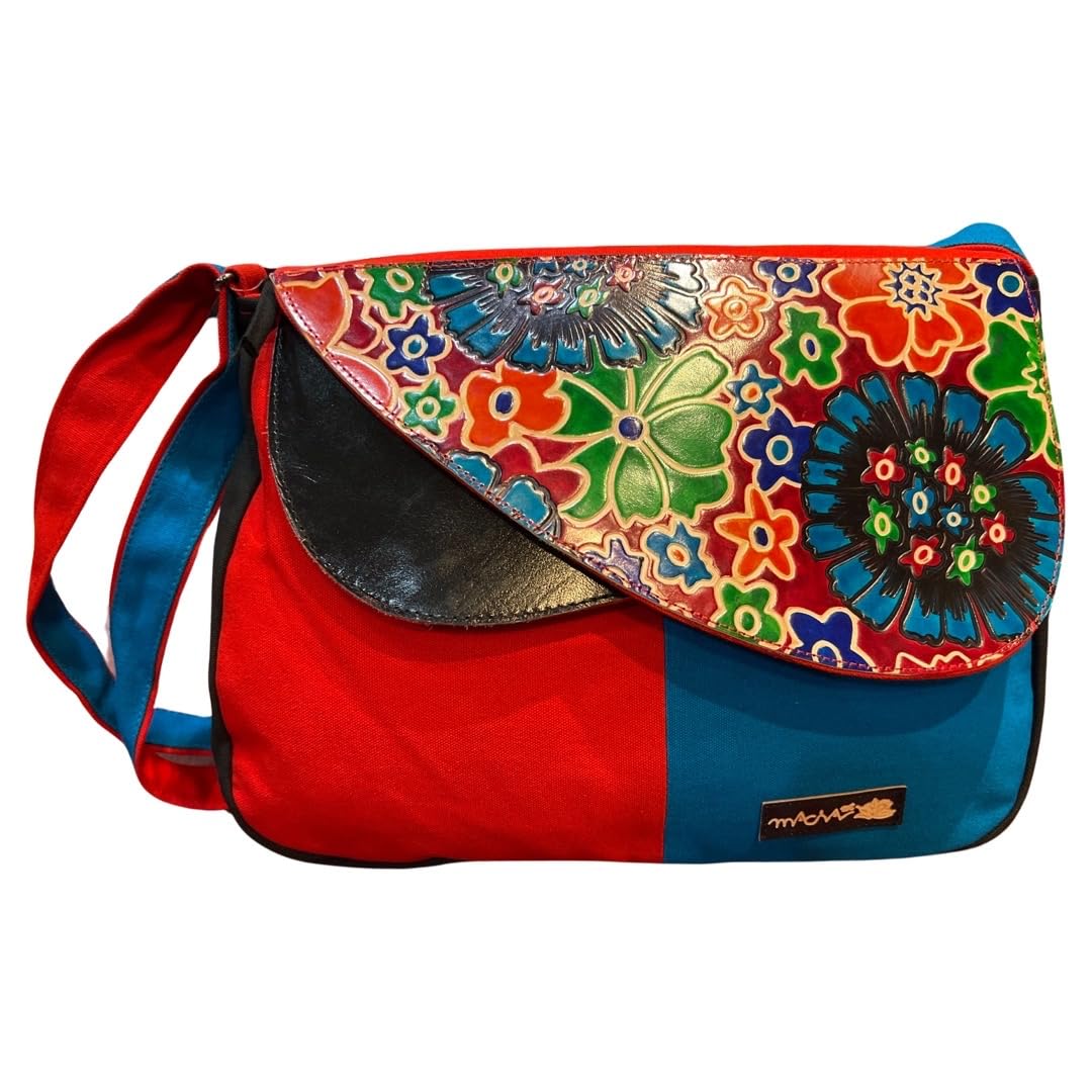 **Bohemian Cotton & Leather Crossbody Bag for Women - Colorful Ethnic Indian Print Hippie Boho Handbag - Perfect for Festivals, Travel & Everyday Use**