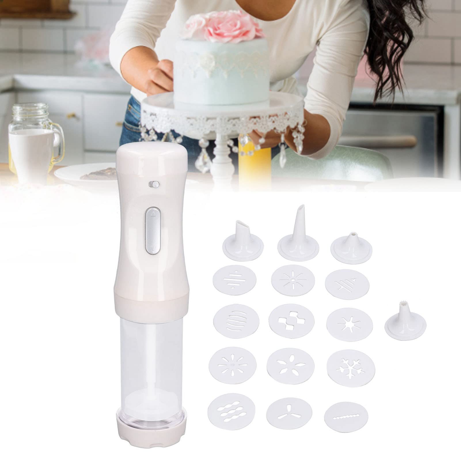 Yosoo Electric Cookie Press Kit with 9 Discs & Icing Tip - Automatic Cookie Decorating Gun for Baking, DIY Biscuit Maker - Perfect for Holiday Cookies, Birthday Cakes & Homemade Desserts
