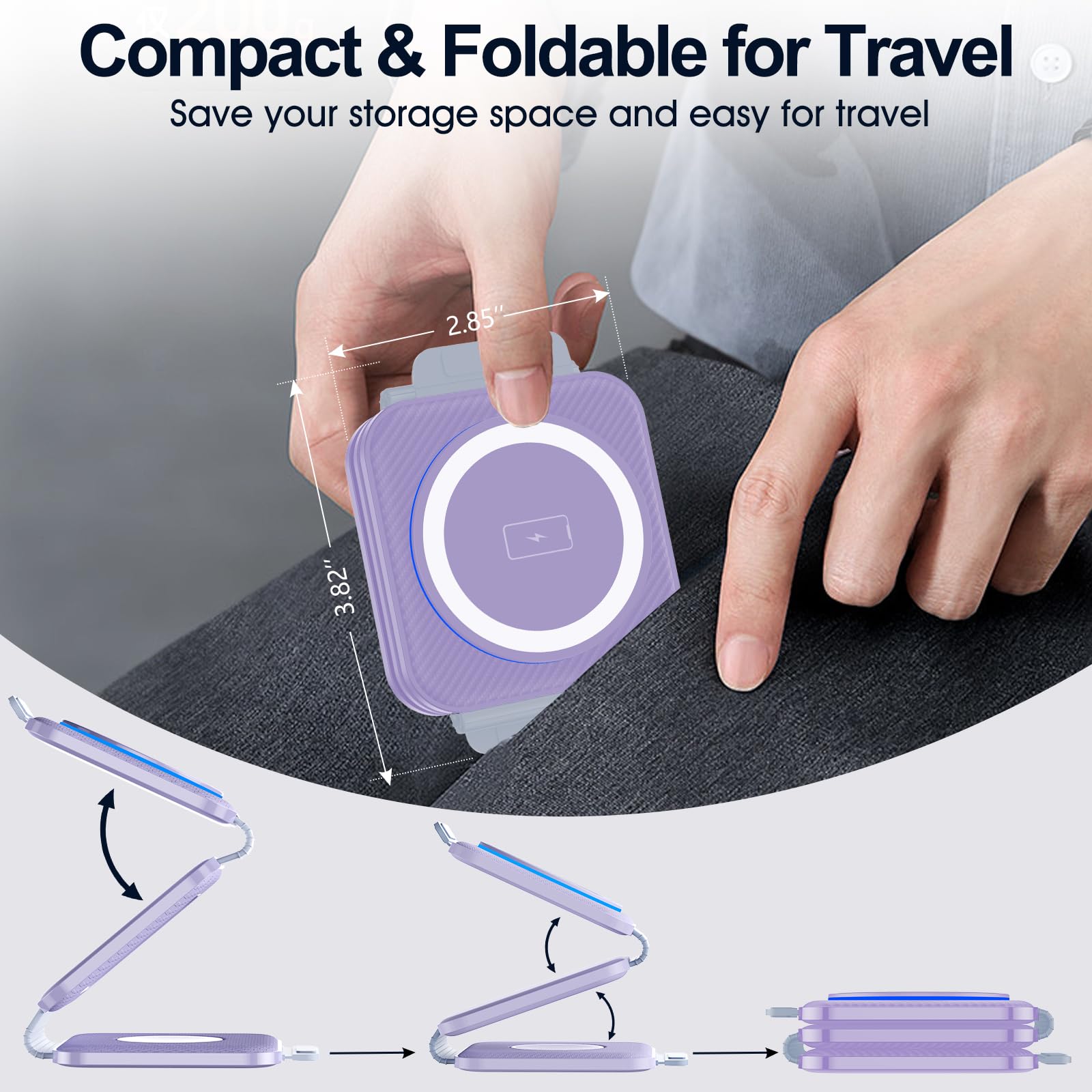 3-in-1 Foldable Wireless Charger for Samsung Galaxy S25 Ultra/S24/Z Fold Flip 6/5, Watch 7 & Buds Pro3 - Fast Charging Station with Stand for Multiple Devices | Travel & Office Use (Purple)