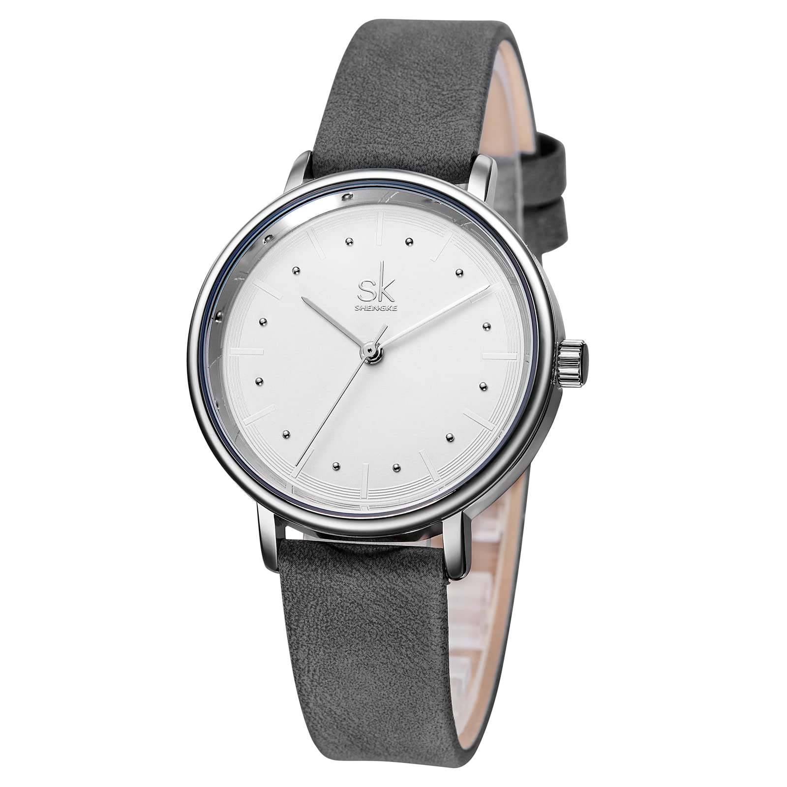 SHENGKE Women's Minimalist Quartz Watch - Leather Strap, Waterproof, Black - Perfect for Formal & Casual Wear - Ideal Gift with Premium Box
