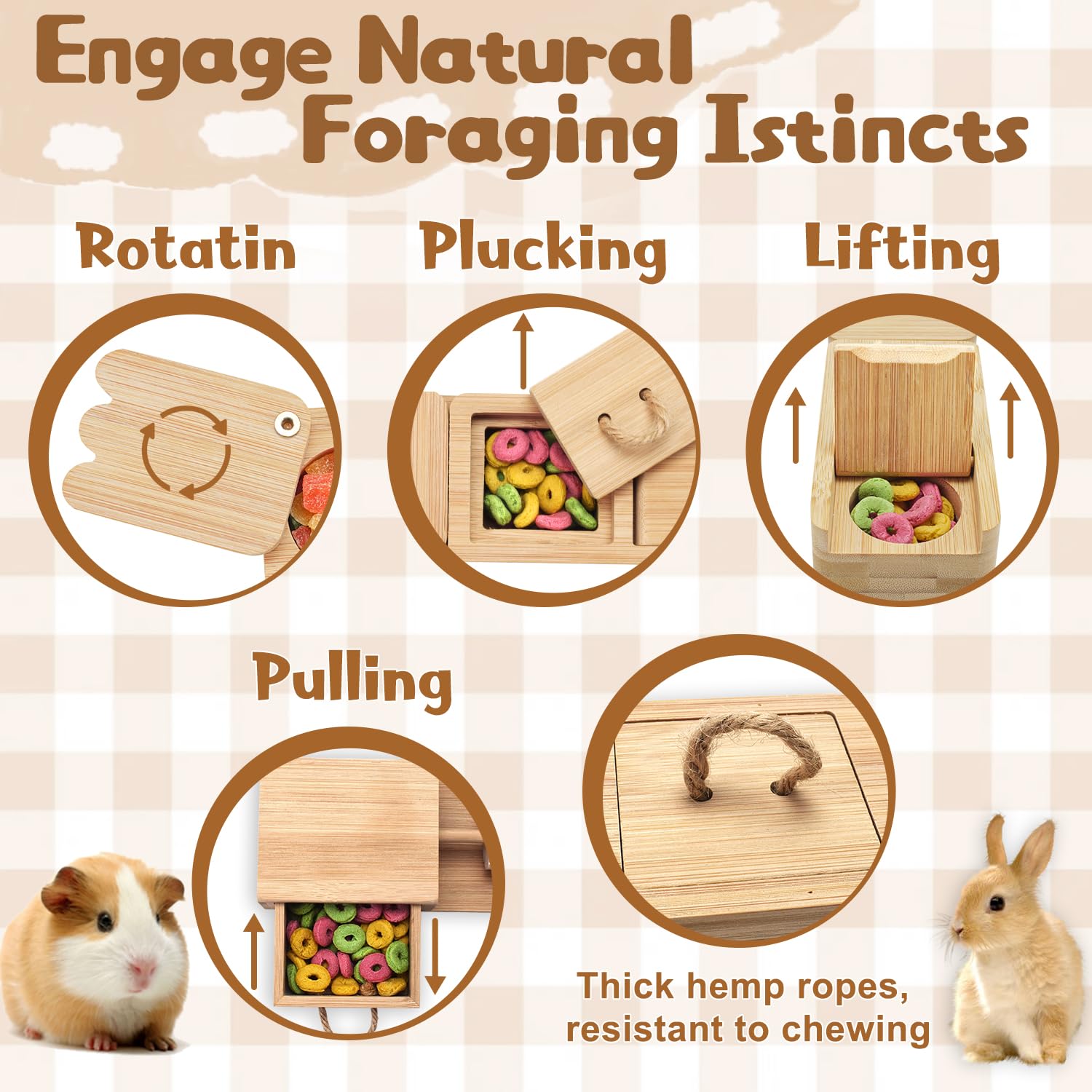 Best Guinea Pig Toys & Hamster Accessories - Wooden Foraging & Interactive Small Animal Enrichment for Guinea Pigs, Hamsters, Rats, Chinchillas, Hedgehogs (Rotating Fun Cylinder) - Perfect for Cage Entertainment & Pet Stimulation