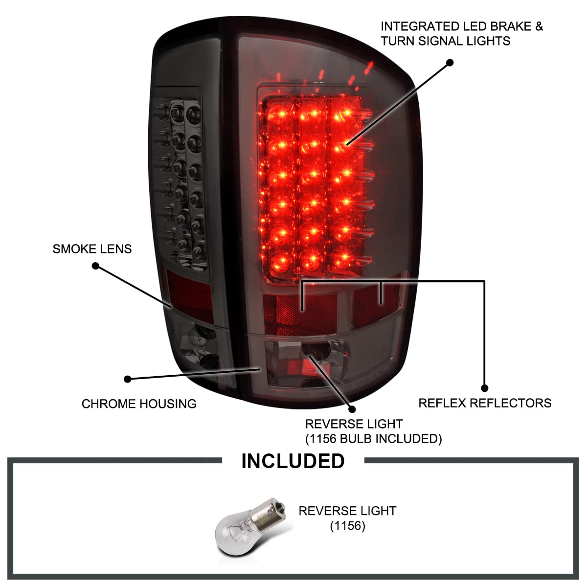 SPEC-D TUNING Smoke Lens LED Tail Lights for 2002-2006 Dodge Ram 1500/2500/3500 - Left & Right Pair Assembly - Upgrade Your Truck's Style & Safety for Night Driving & Off-Road Adventures