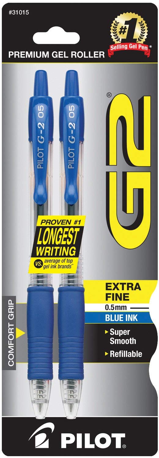 Wholesale CASE of 25 - Pilot G2 Retractable Gel Pens - Extra Fine 0.5mm Point, Blue Ink, Smooth Writing, Refillable & Comfort Grip - Perfect for Office, School, Note Taking & Gift Giving