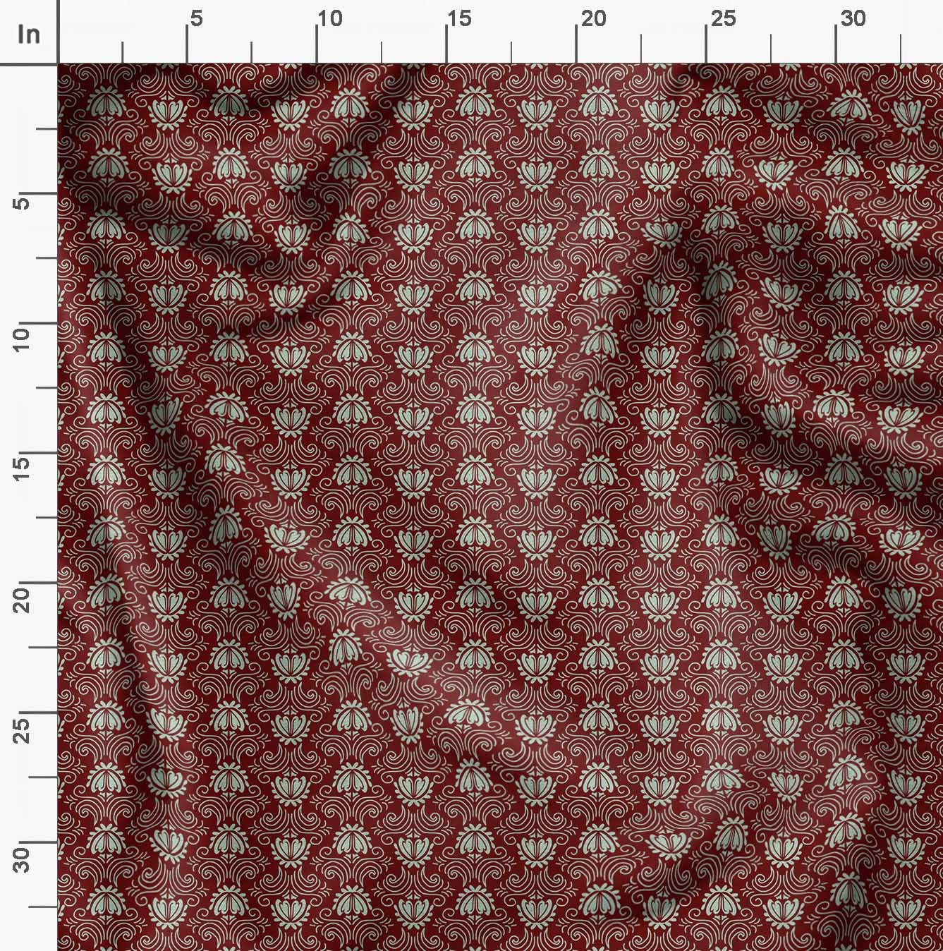 Soimoi Moss Georgette Red Fabric by The Yard - 42 Inch Wide Filigree Damask Print Material - Elegant Printed Fabric for Dresses, Scarves, Home Decor & DIY Projects