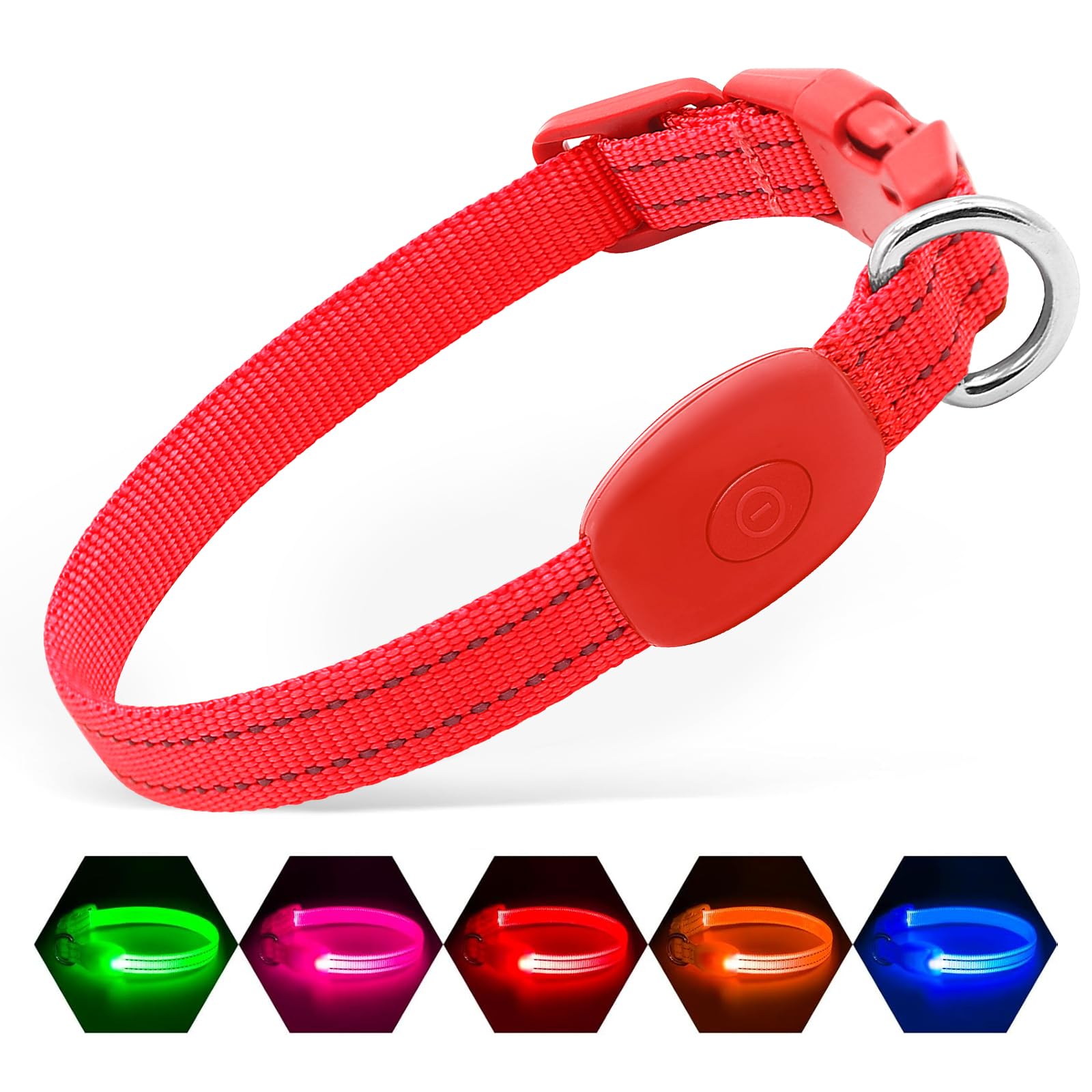 Glow in The Dark LED Dog Collar - Rechargeable & Adjustable Pet Collar for Small Dogs & Cats, Night Safety Light for Walking, Camping, Hiking (Red, X-Small) - Perfect for Evening Walks & Outdoor Adventures