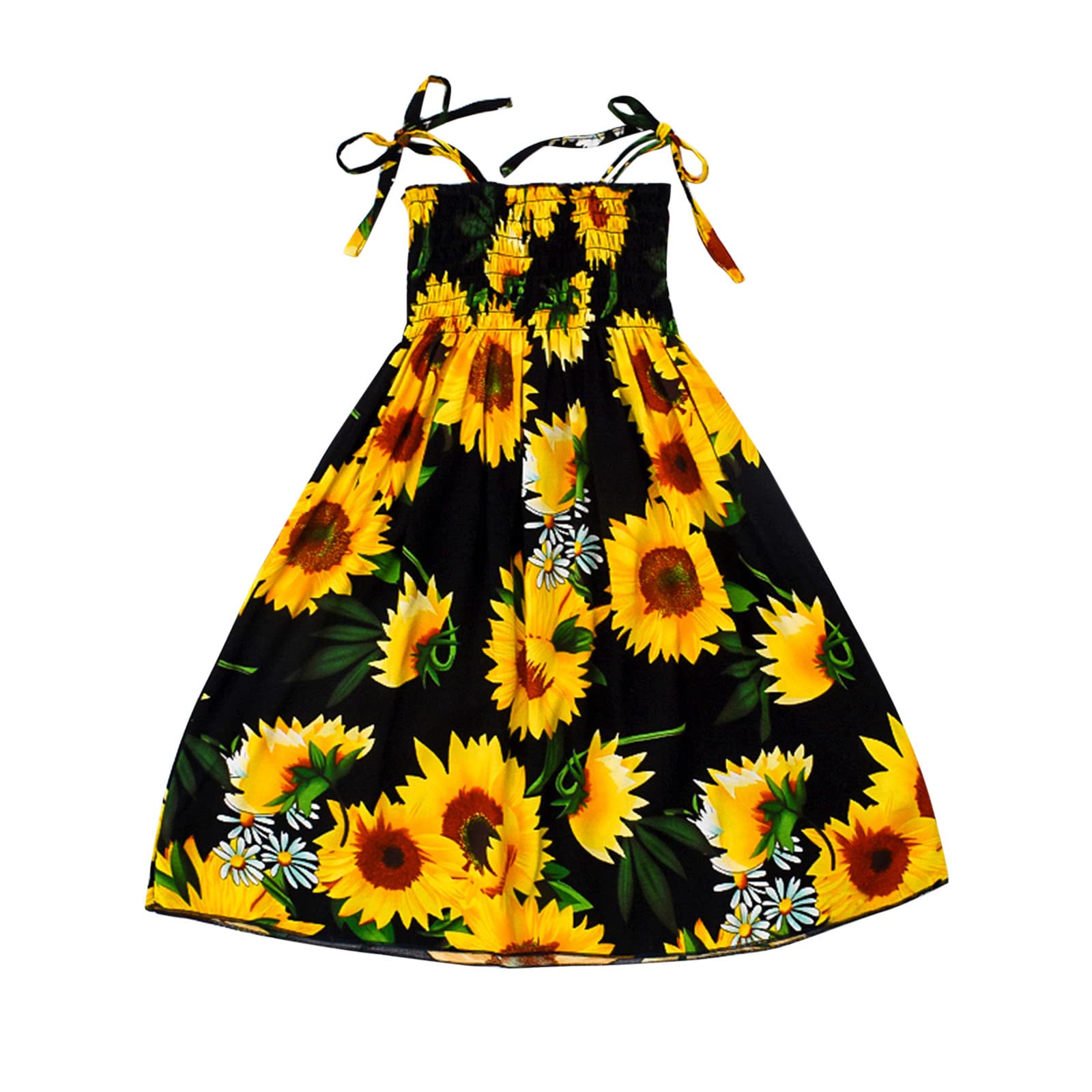 Bohemian Sunflower Sleeveless Dress for Toddler Girls - Floral Summer Beach Princess Outfit | Perfect for Holiday Photos, Birthday Parties & Family Gatherings