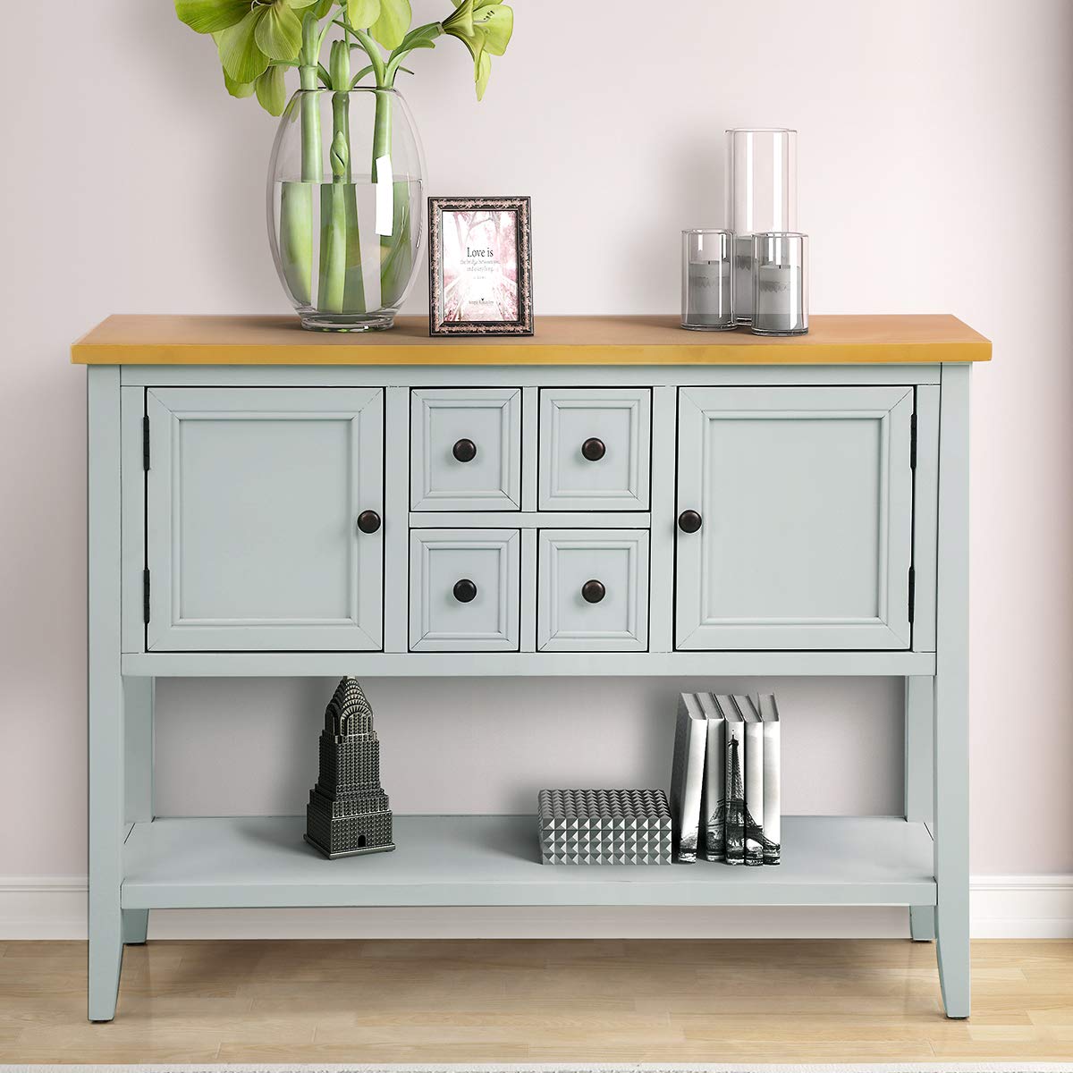 Antique White Wood Buffet Sideboard with Storage for Living Room & Kitchen