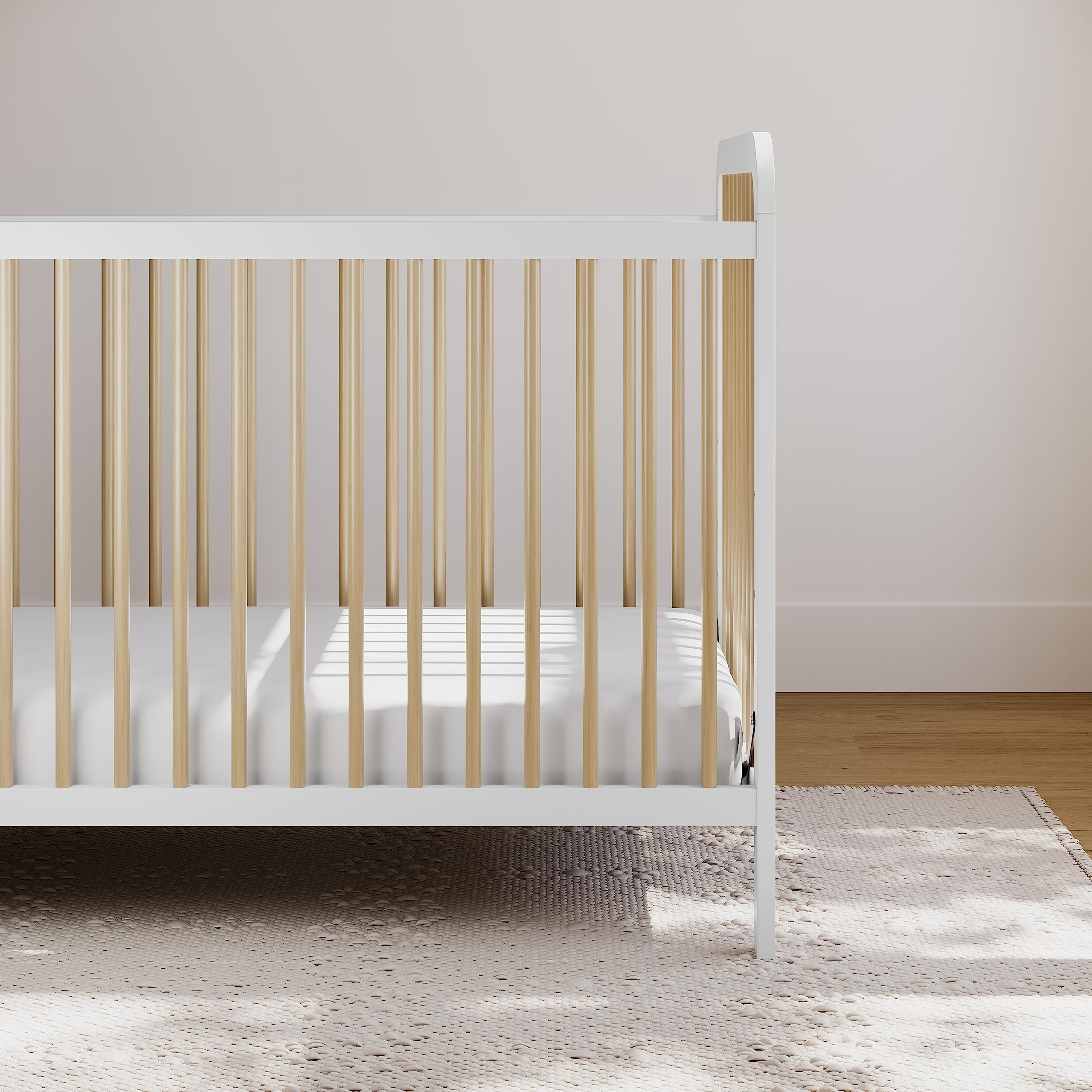 Storkcraft Pasadena 3-in-1 Convertible Baby Crib - GREENGUARD Gold Certified, White with Driftwood Finish | Converts to Daybed & Toddler Bed | Adjustable Mattress Height | Fits Standard Full-Size Crib Mattress | Perfect for Nursery, Bedroom & Daycare Use