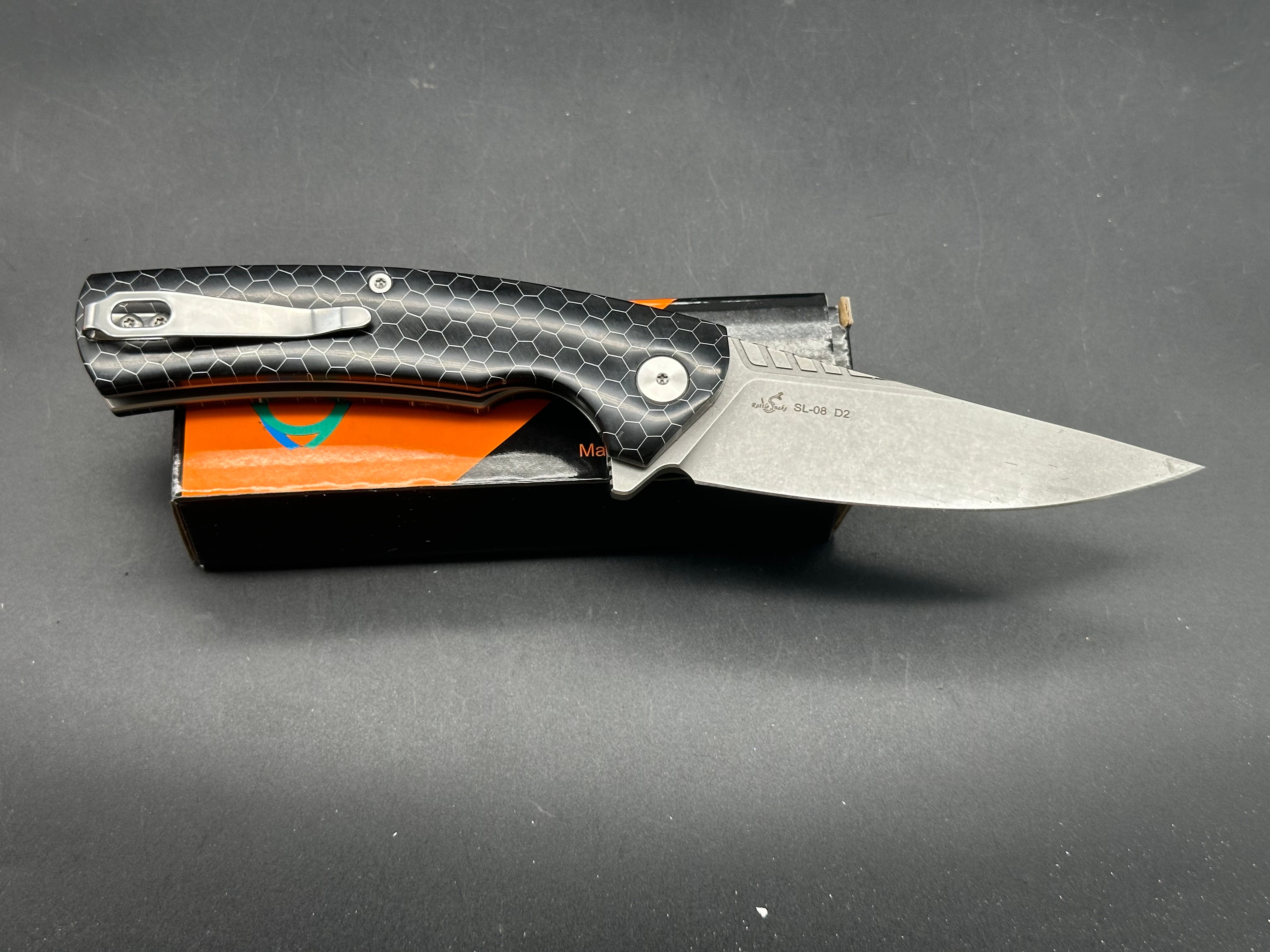 Sixleaf SL 08 Liner Lock Pocket Knife - Black Acrylic Handle with D2 Steel Blade - EDC, Camping, Hiking & Outdoor Survival Tool