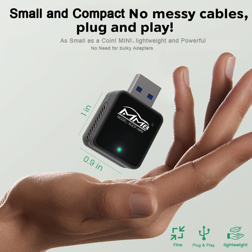 MMB Mini Wireless CarPlay Adapter 2025 - Fastest Plug & Play CarPlay Wireless Dongle for iPhone - Convert OEM Wired CarPlay to Wireless - Compatible with 2017+ Car Models - Perfect for Commuting, Road Trips & Hands-Free Driving