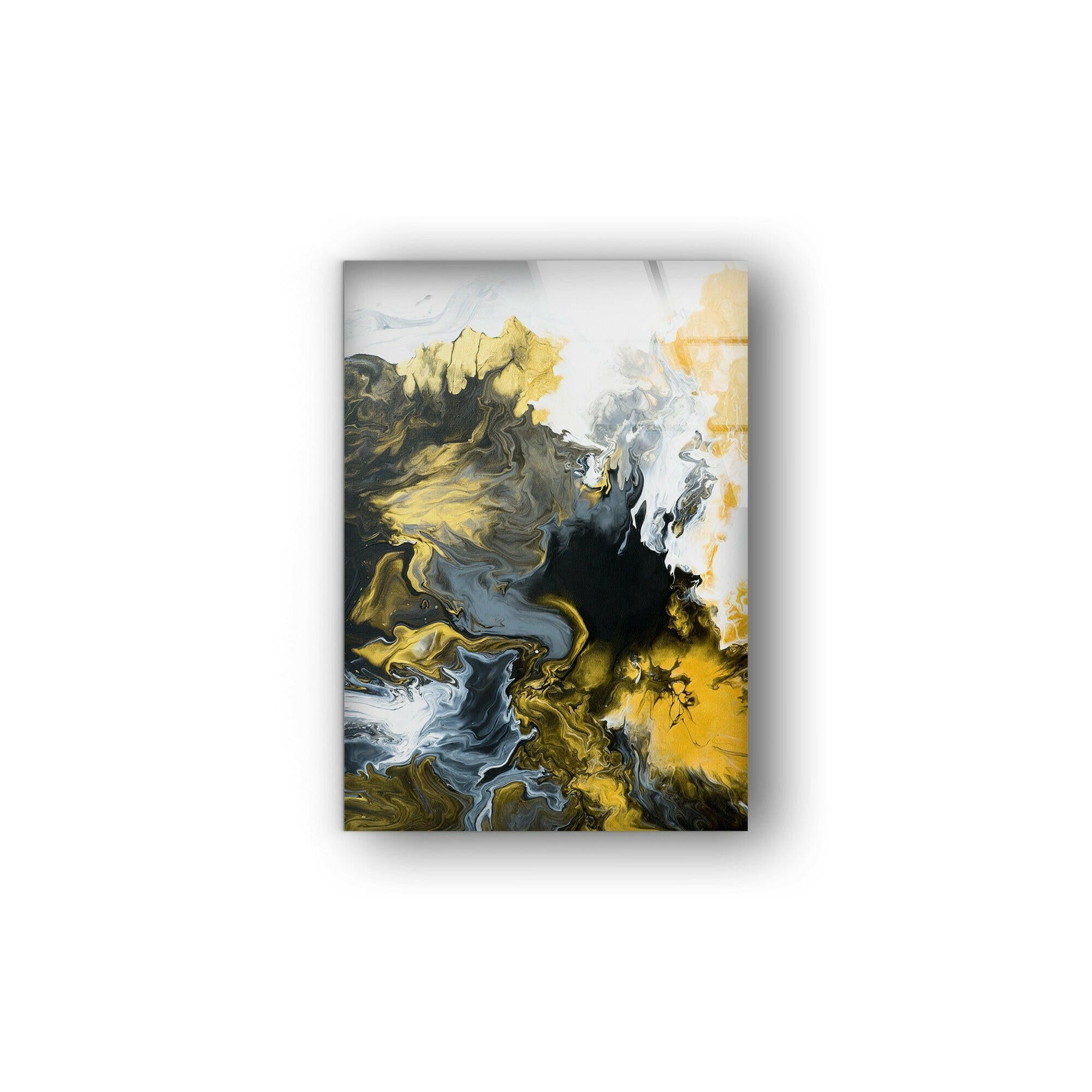 Abstract Glass Wall Art in Black, White & Gold - Modern Home Decor for Living Room, Bedroom & Office