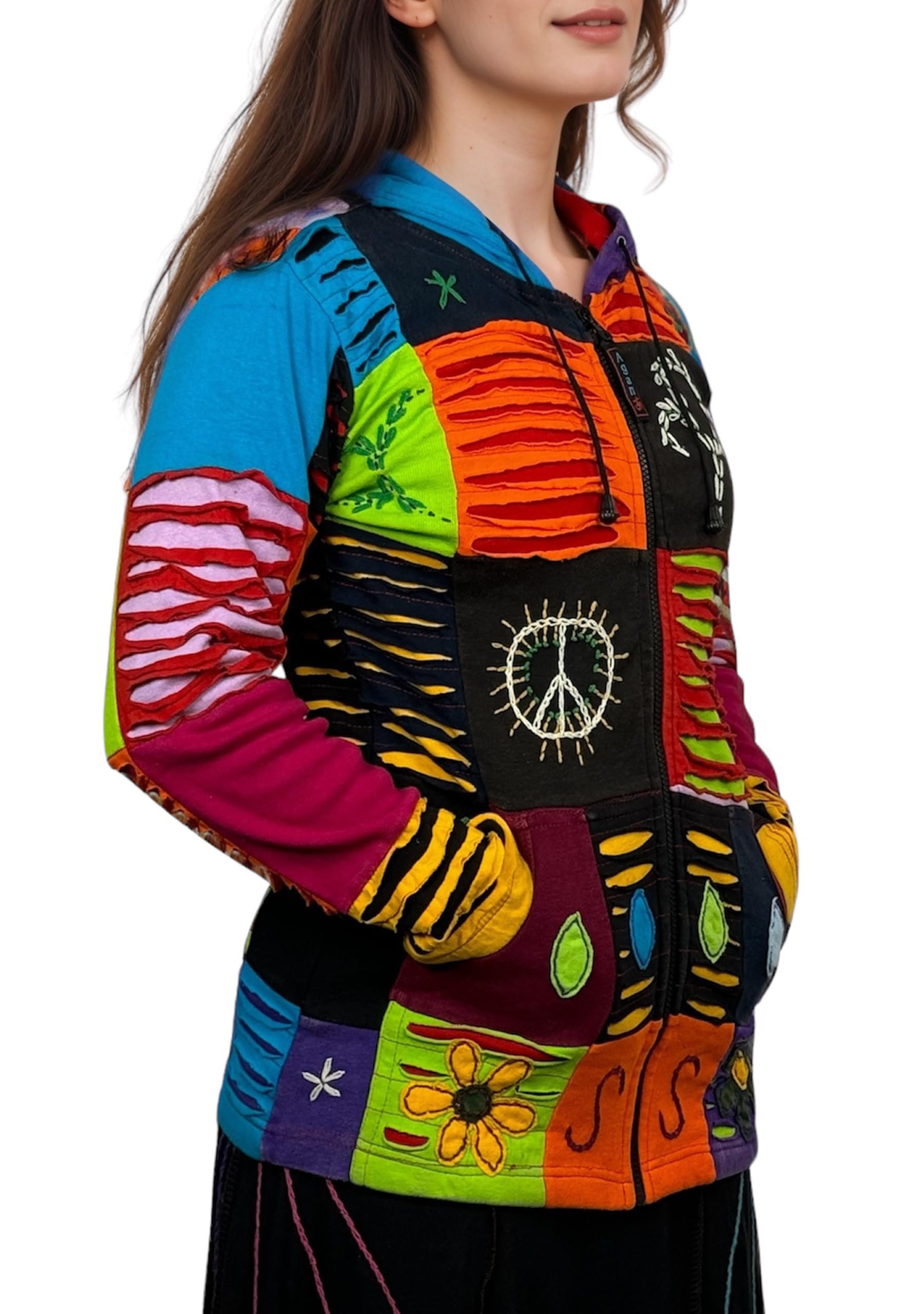 Agan Traders 2025 Spring Tie-Dye Patch Embroidered Women's Zip Up Hoodie Jacket - Trendy Free-Spirited Fashion for Casual Wear, Street Style & Outdoor Activities