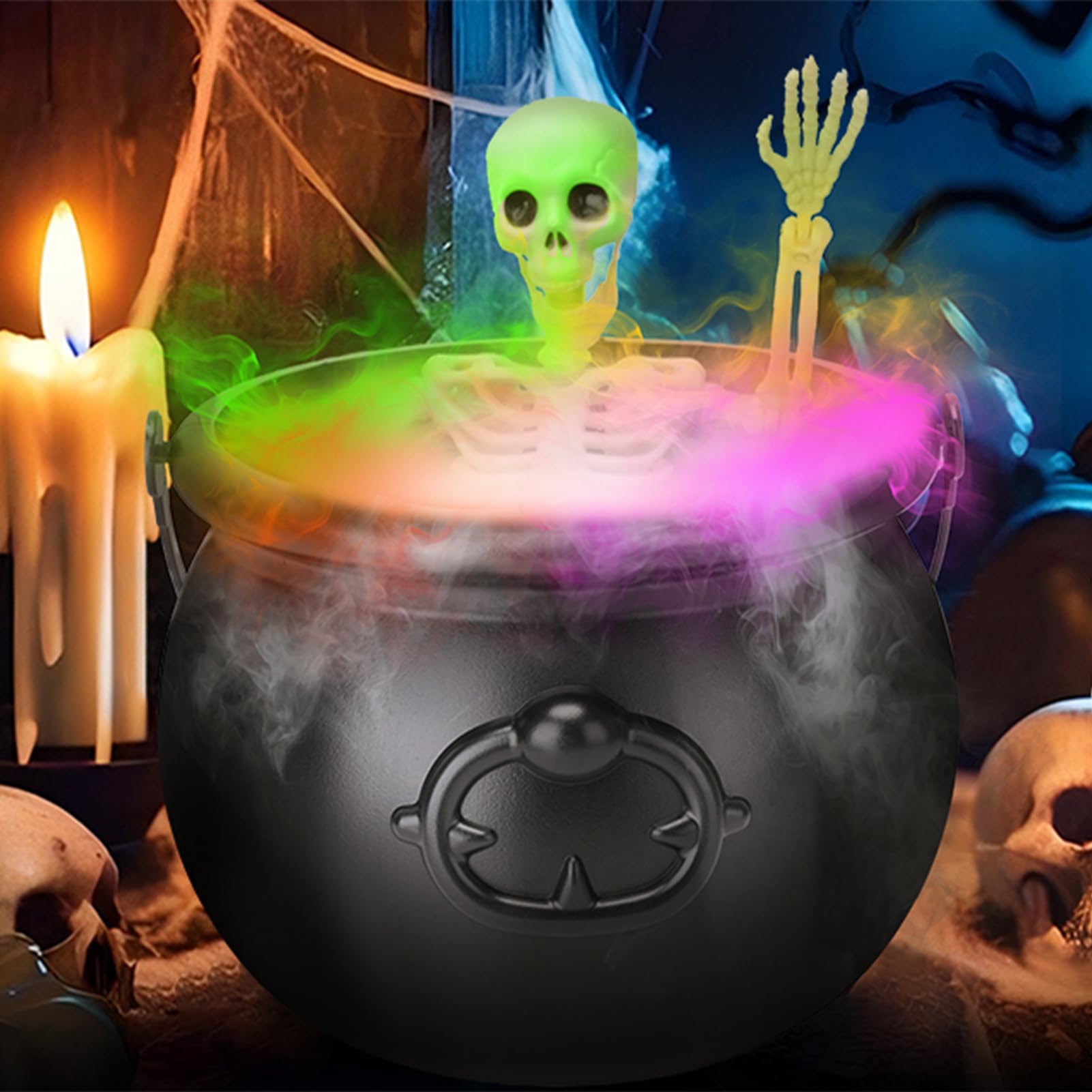 Large Black Plastic Witch Cauldron Diffuser - Halloween Decor with Smoke Effect for Outdoor & Indoor Party Decorations | Perfect for Spooky Halloween, Witch-Themed Parties & Haunted House Displays