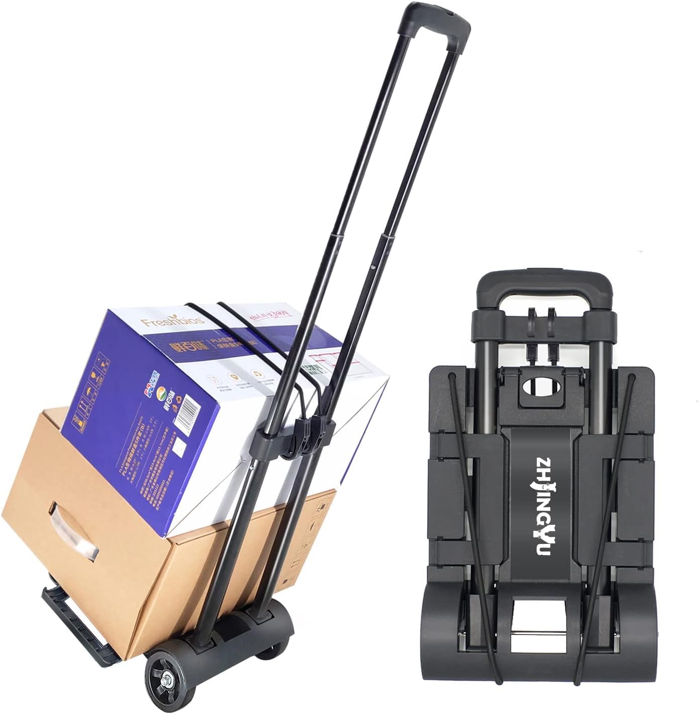 Foldable Hand Truck with Wheels - Lightweight Portable Utility Dolly Cart for Travel, Expandable Luggage Carrier for Airport, Shopping & Moving | Perfect for Suitcases, Packages & Heavy Items