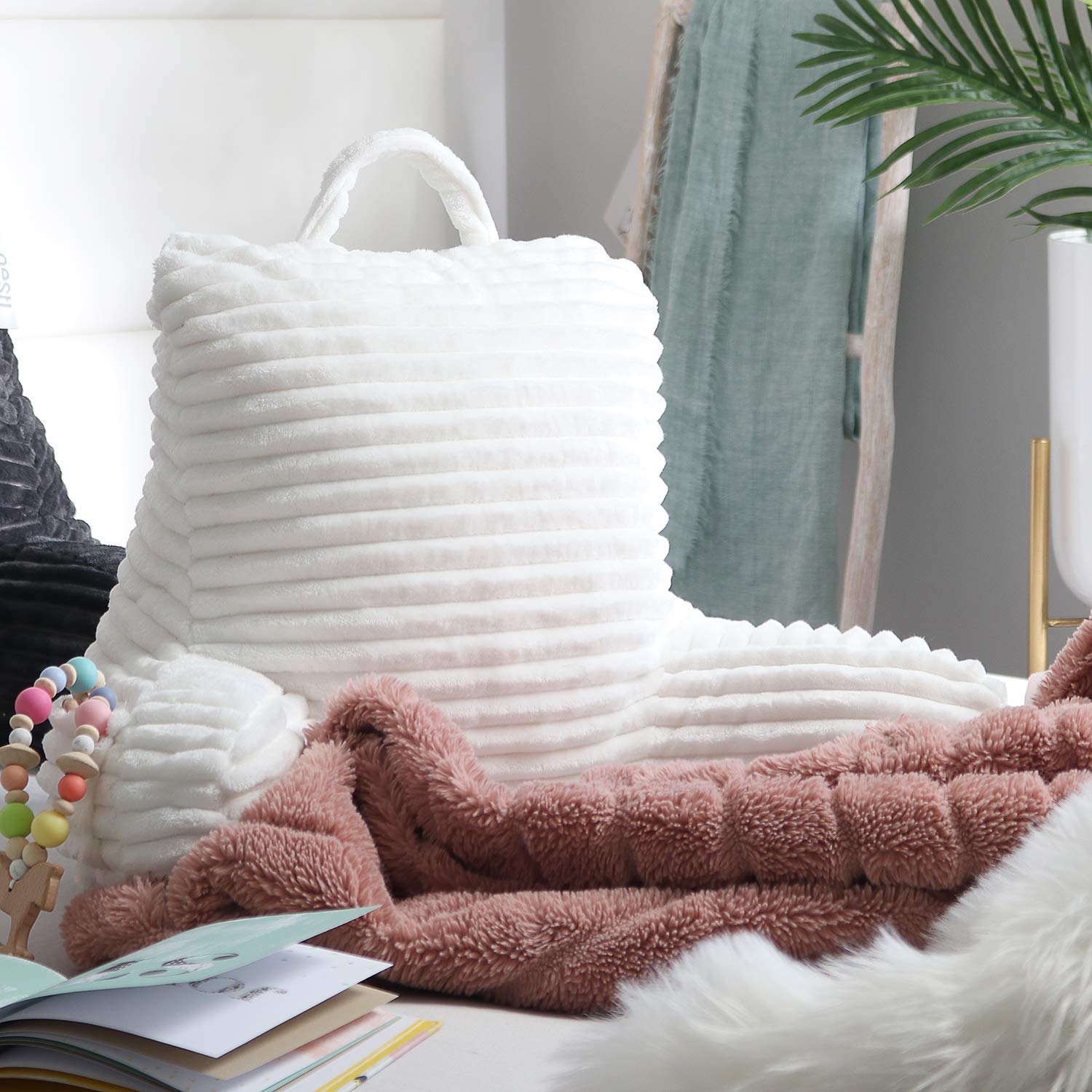 **Clara Clark Kids Reading Pillow – Plush Back Support Pillow for Sitting in Bed, Shredded Foam Bed Chair with Arms & Pockets – Perfect for Reading, Gaming & Relaxing (White)**