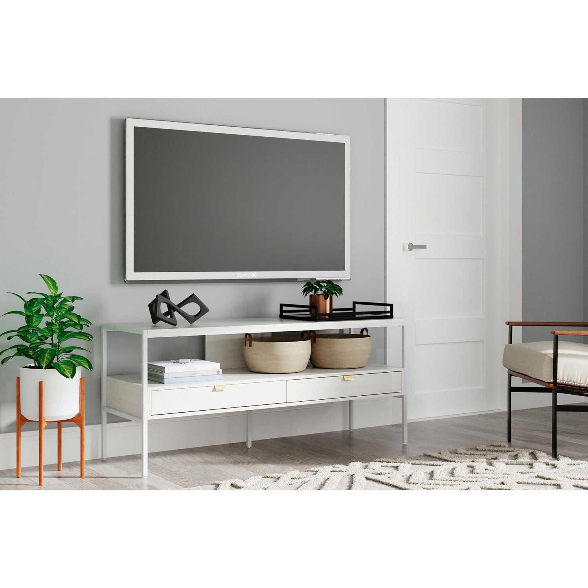 Modern Deznee TV Stand in White - Stylish Entertainment Center for Living Room, Bedroom & Home Theater Setup