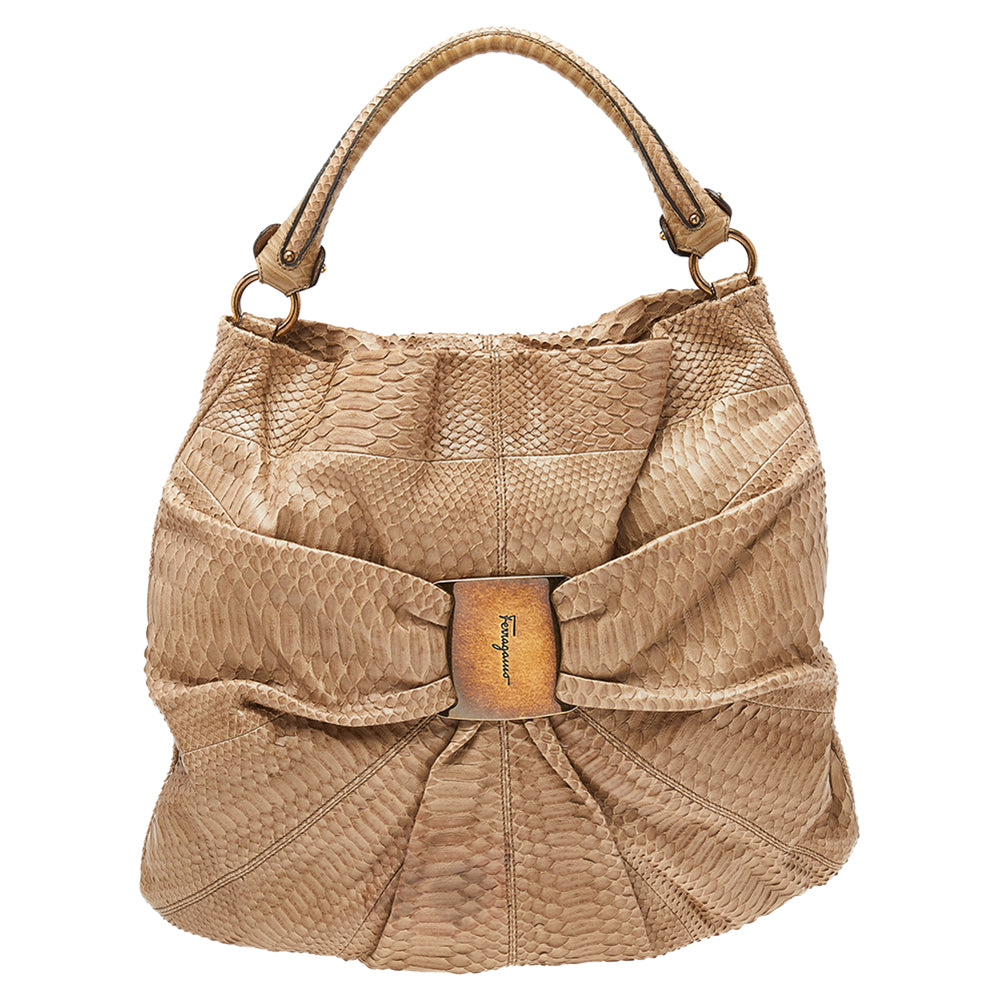 Luxury Beige Python Leather Handbag - Miss Vara Denise Hobo Bag for Women | Fashionable Shoulder Bag for Work, Evening & Travel