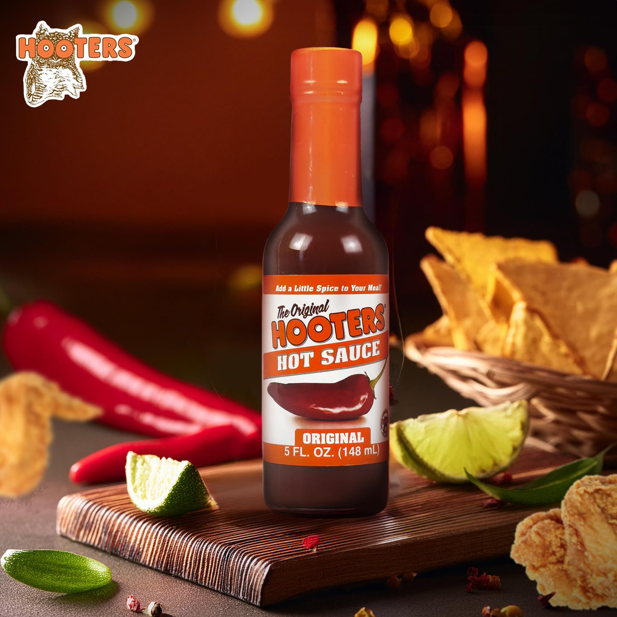 The Original Hooters Hot Sauce - 5 Fl Oz | Spicy Flavor Enhancer for Wings, Burgers & Seafood | Perfect for Spreads, Crackers, Dips & Cooking | Nutritionally Balanced & Easy to Use | Great for Parties, BBQs & Game Day Snacks