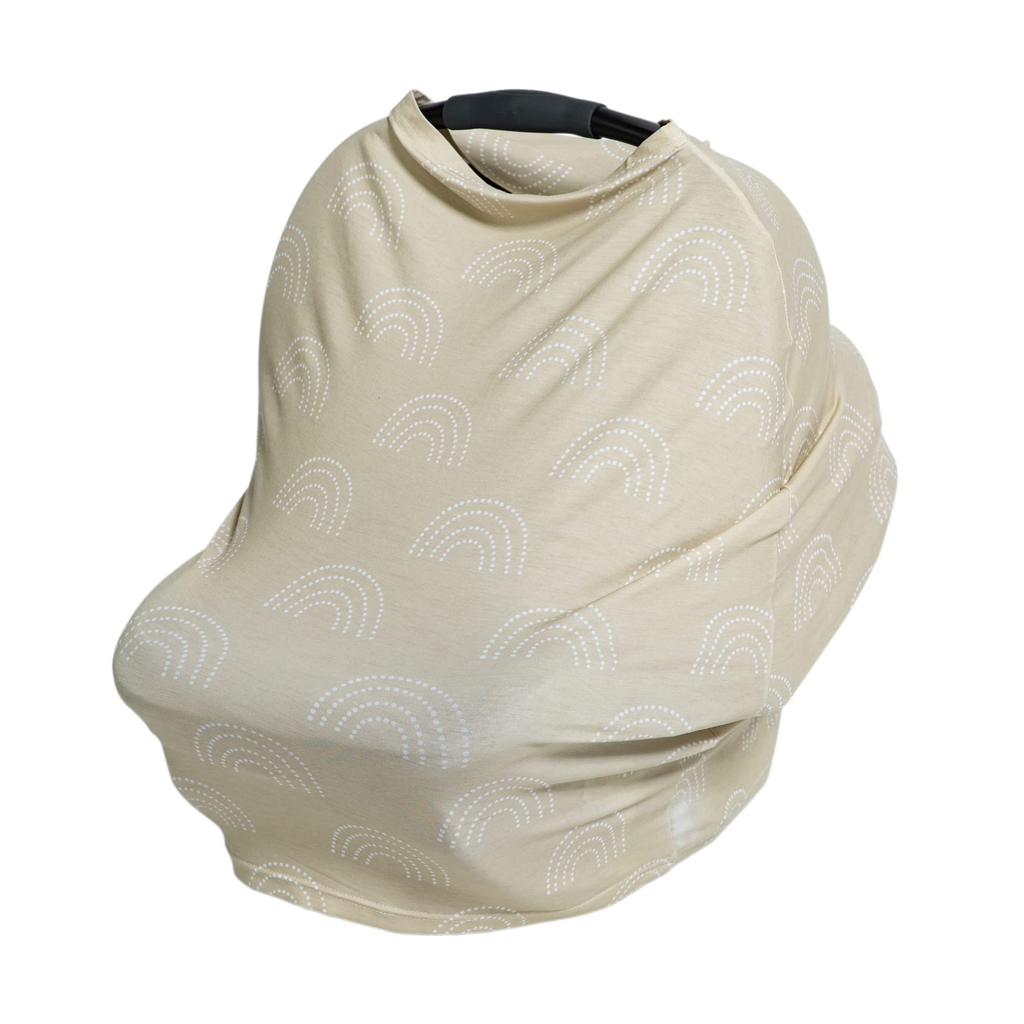 J.L. Childress 4-in-1 Baby Car Seat Cover - Stretchy Multi-Use Canopy, Nursing Privacy Cover & Sunshade - Gender Neutral Beige Dot Rainbow Design - Perfect for Travel, Breastfeeding & Outdoor Protection