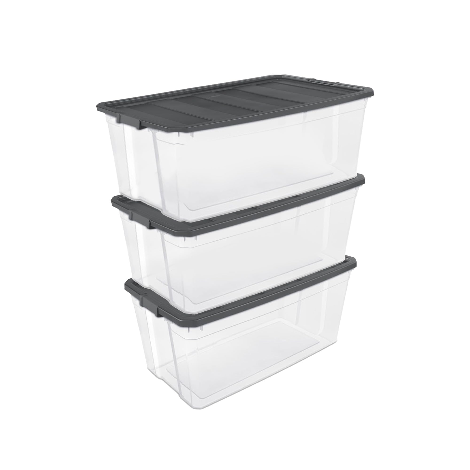 Sterilite 3-Pack Modular Stacker Box - Clear Plastic Storage Bins with Secure Latching Lids (200 Quart) - Ideal for Home Organization, Garage Storage & Moving Supplies