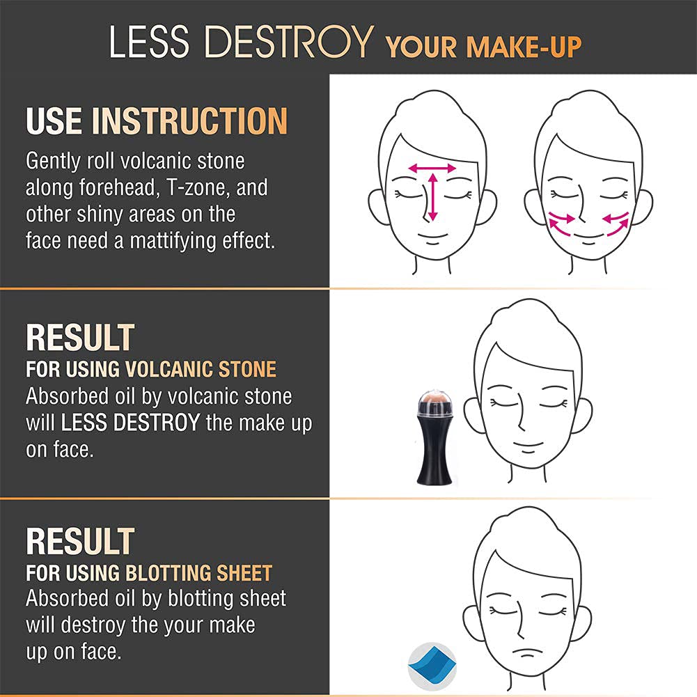 Oil-Absorbing Volcanic Face Roller - Portable & Reusable Facial Skin Care Tool for Oily Skin - Instantly Absorbs Excess Oil - Perfect for Home, Travel, Gym & Daily Use