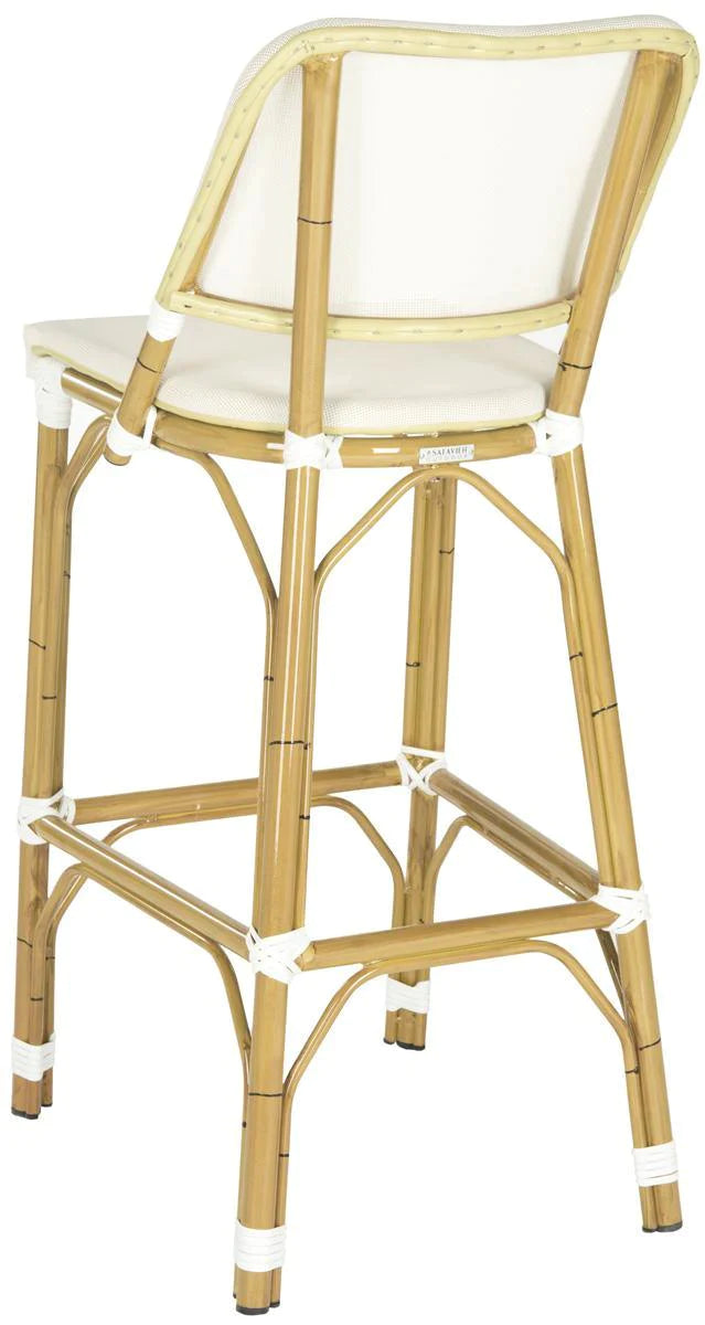 Beige Indoor Outdoor Bar Stool with Faux Bamboo Frame - Patio, Kitchen, Bar & Dining Room Furniture for Home Decor