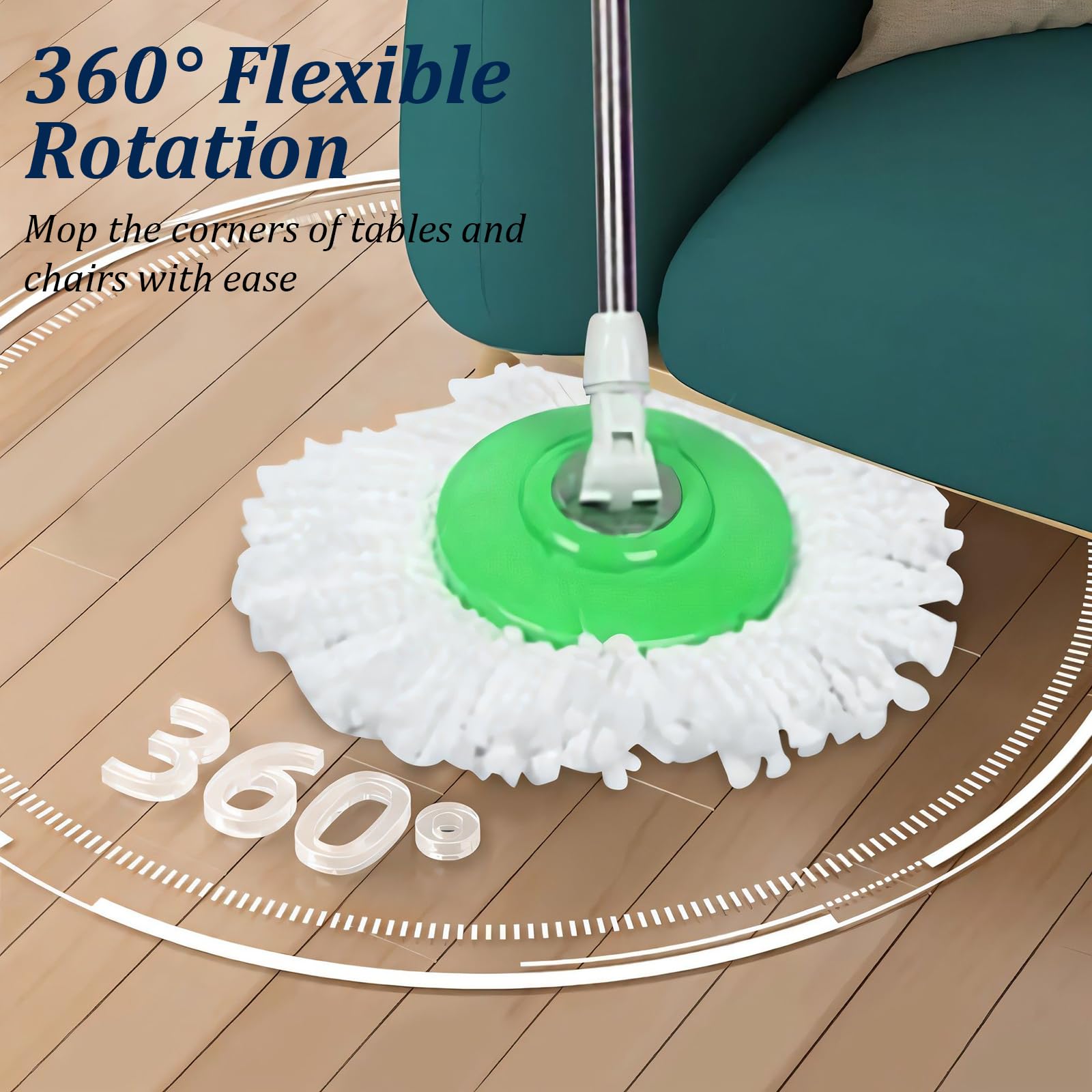 360° Spin Mop and Bucket Set with Wringer - Stainless Steel Adjustable Handle for Floor Cleaning - Perfect for Hardwood, Tile & Laminate Floors - Green