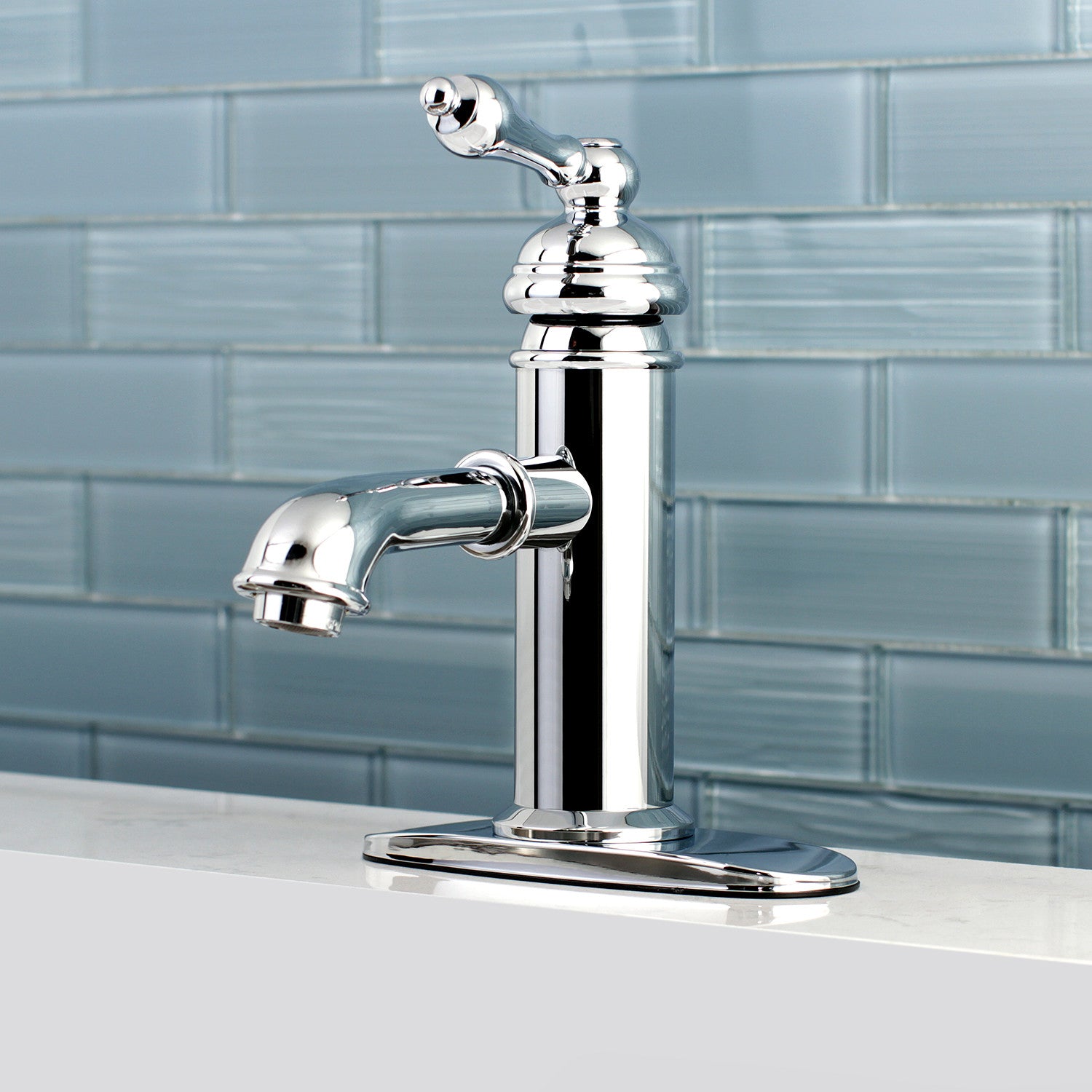American Classic KS7411ACL Single Handle Bathroom Faucet with Deck Plate & Brass Pop-Up Drain - Polished Chrome Finish for Sink Vanity & Powder Room Installation