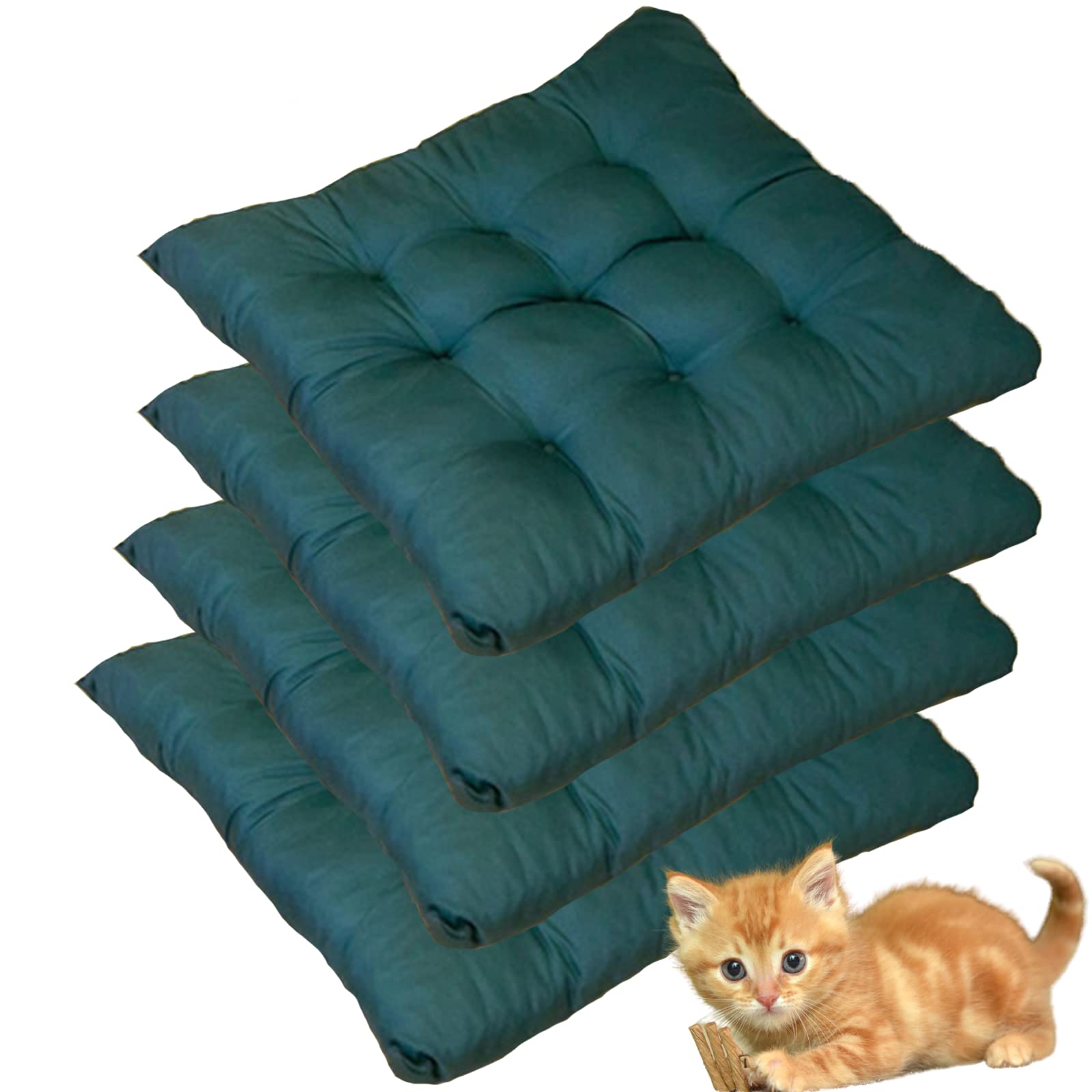Premium Tufted Seat Cushions Set of 4 - Indoor/Outdoor Wicker Chair Pads, Patio Furniture Cushions, Dining Chair Cushion (Green, 16x16 Inches) - Perfect for Garden, Balcony, Dining Room & Lounge Decor