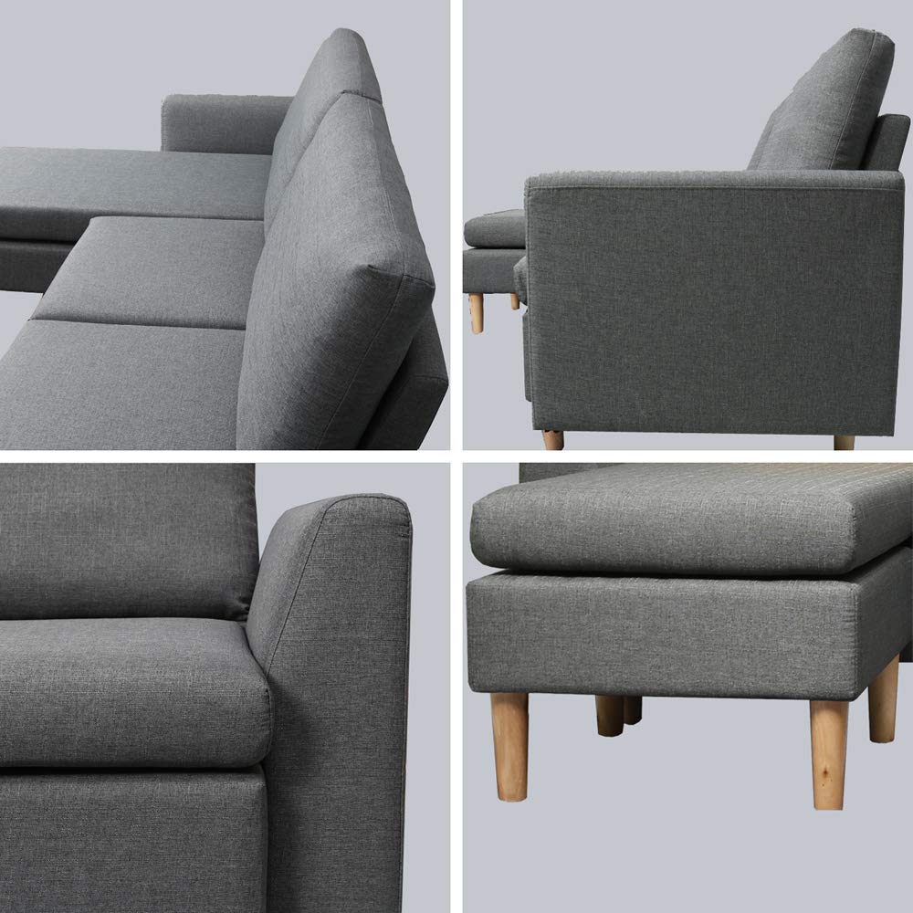 Modern L-Shaped Sectional Sofa with Reversible Chaise - Grey Linen Fabric Small Space Couch for Living Room, Apartment & Home Theater Seating
